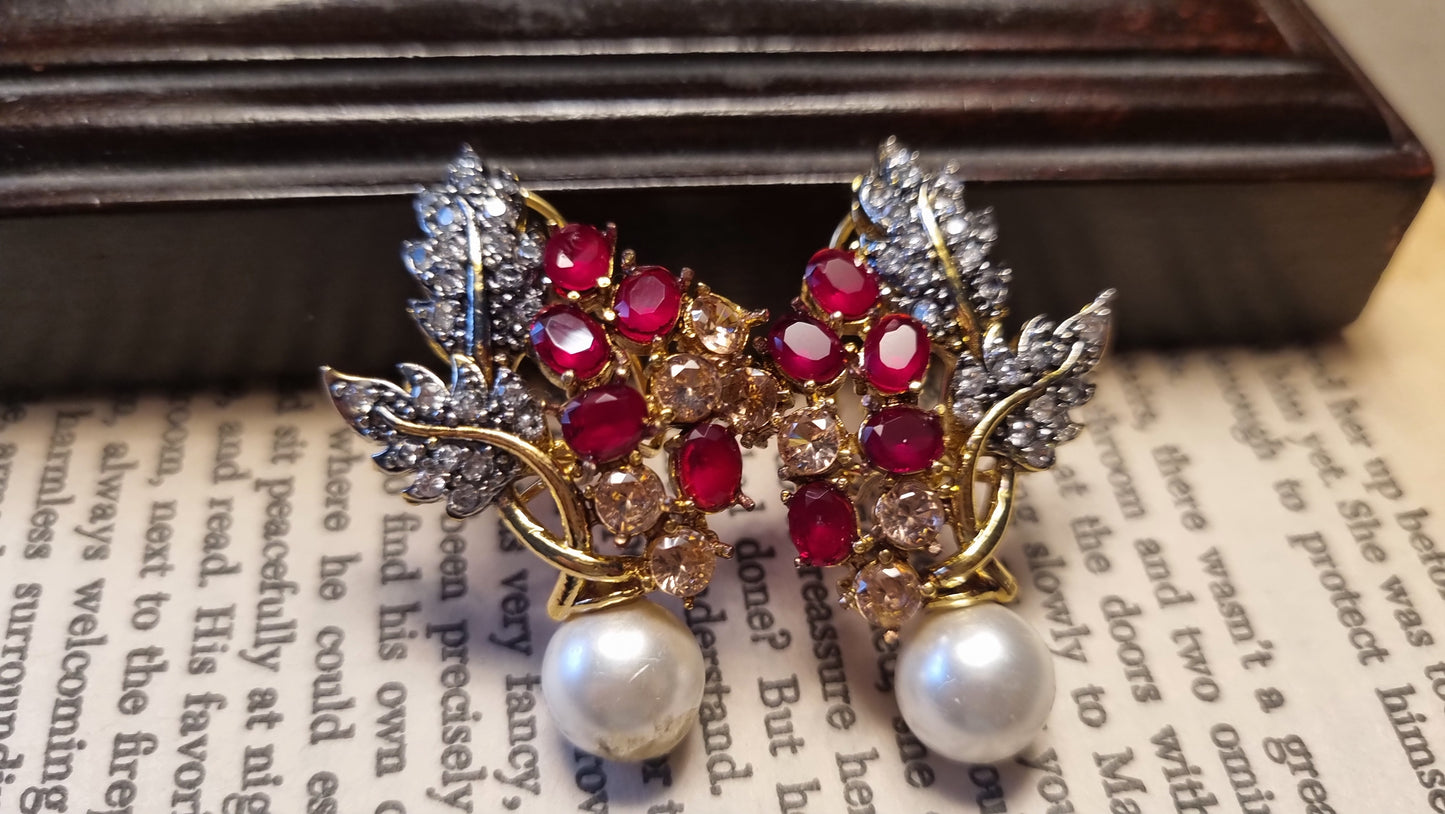 RUBY RED & ZIRCON EARRINGS