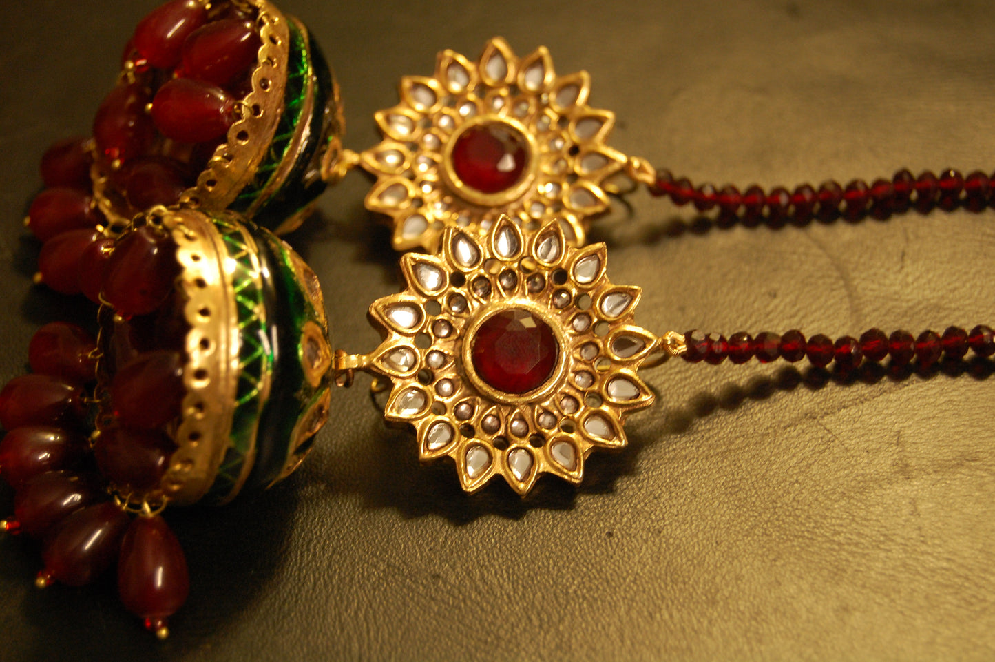 GREEN MEENA & RED KUNDAN JHUMKAS