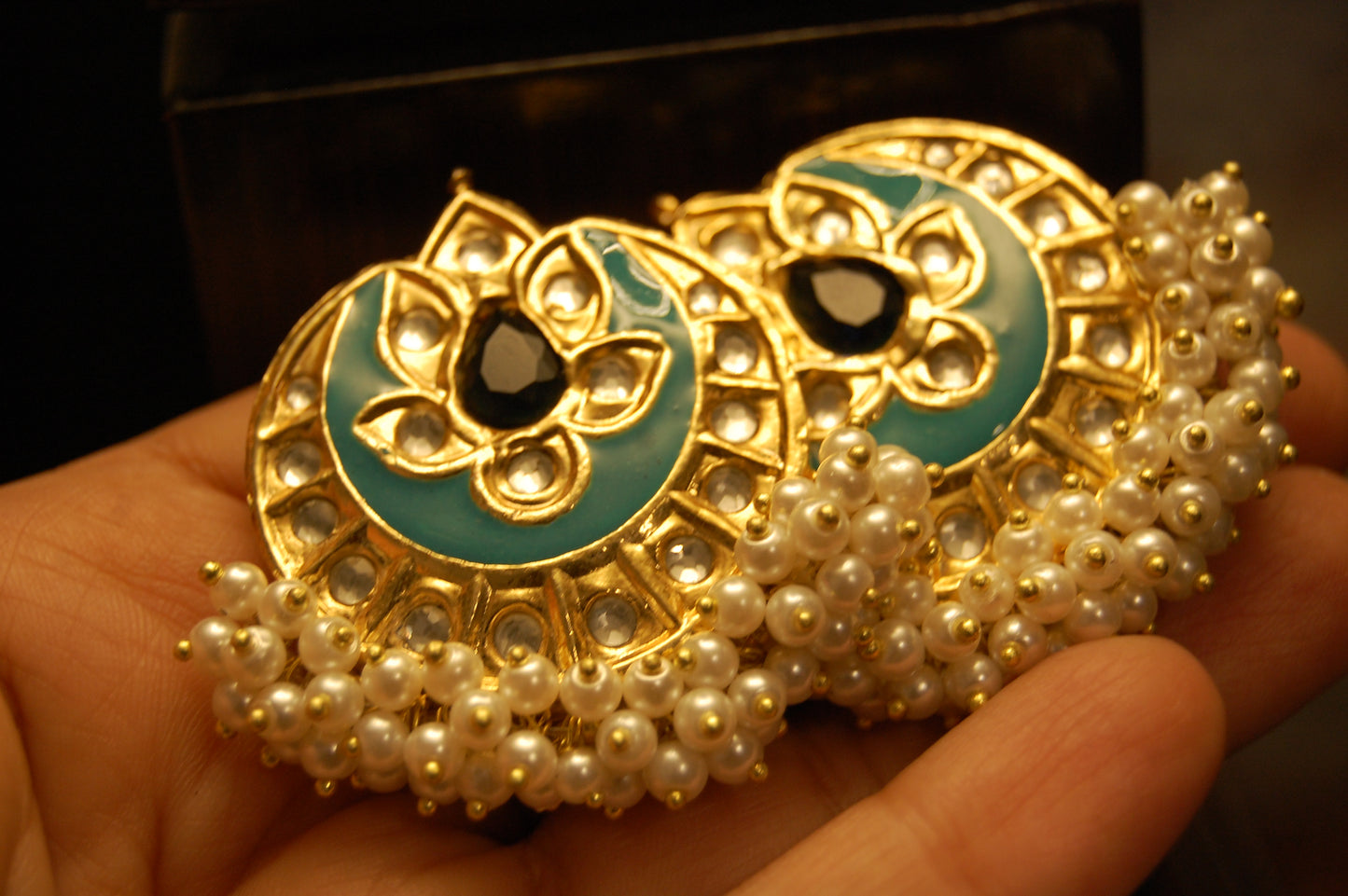 FEROZY MEENA WITH BLUE STONE & PEARLS EARRINGS
