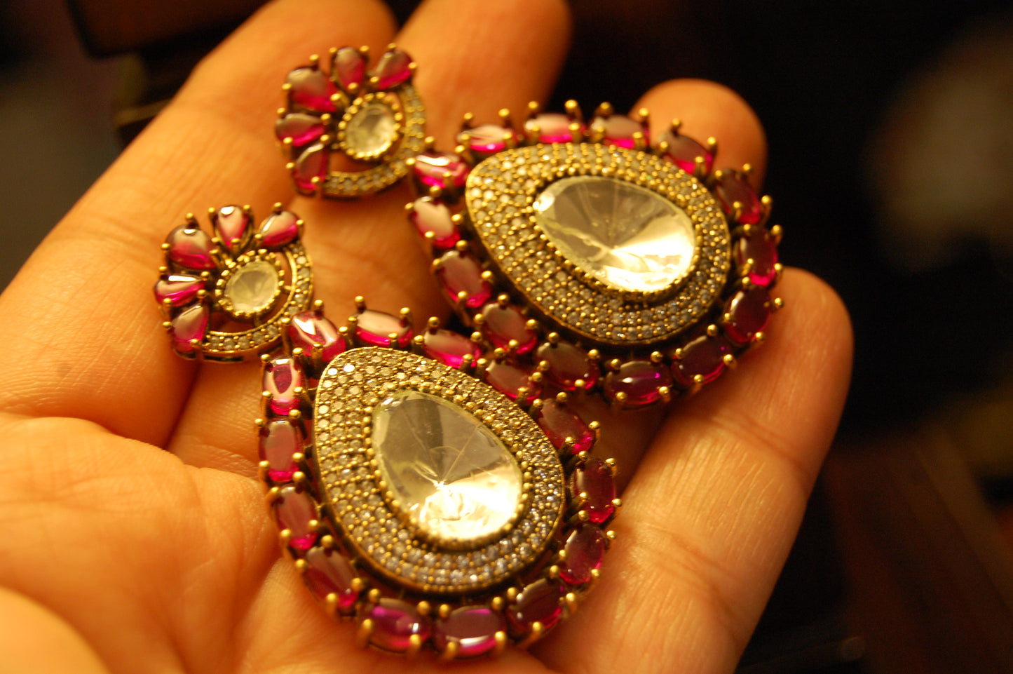 RED POLKI KUNDAN EARRINGS