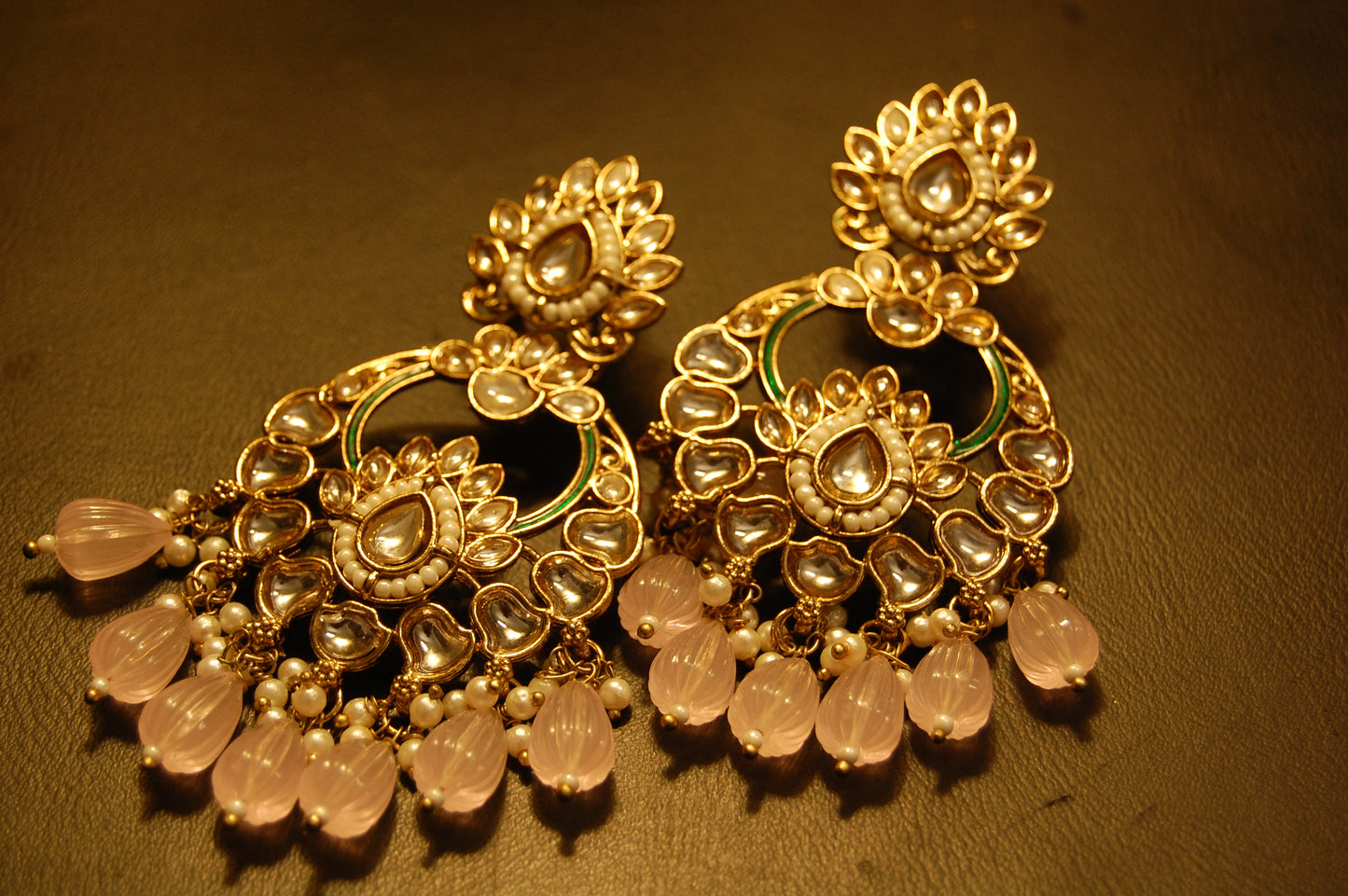 KUNDAN EARRINGS WITH PINK STONES