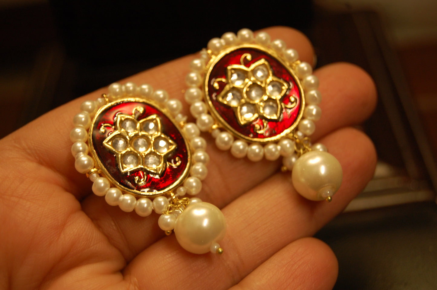RED MEENA & KUNDAN EARRINGS