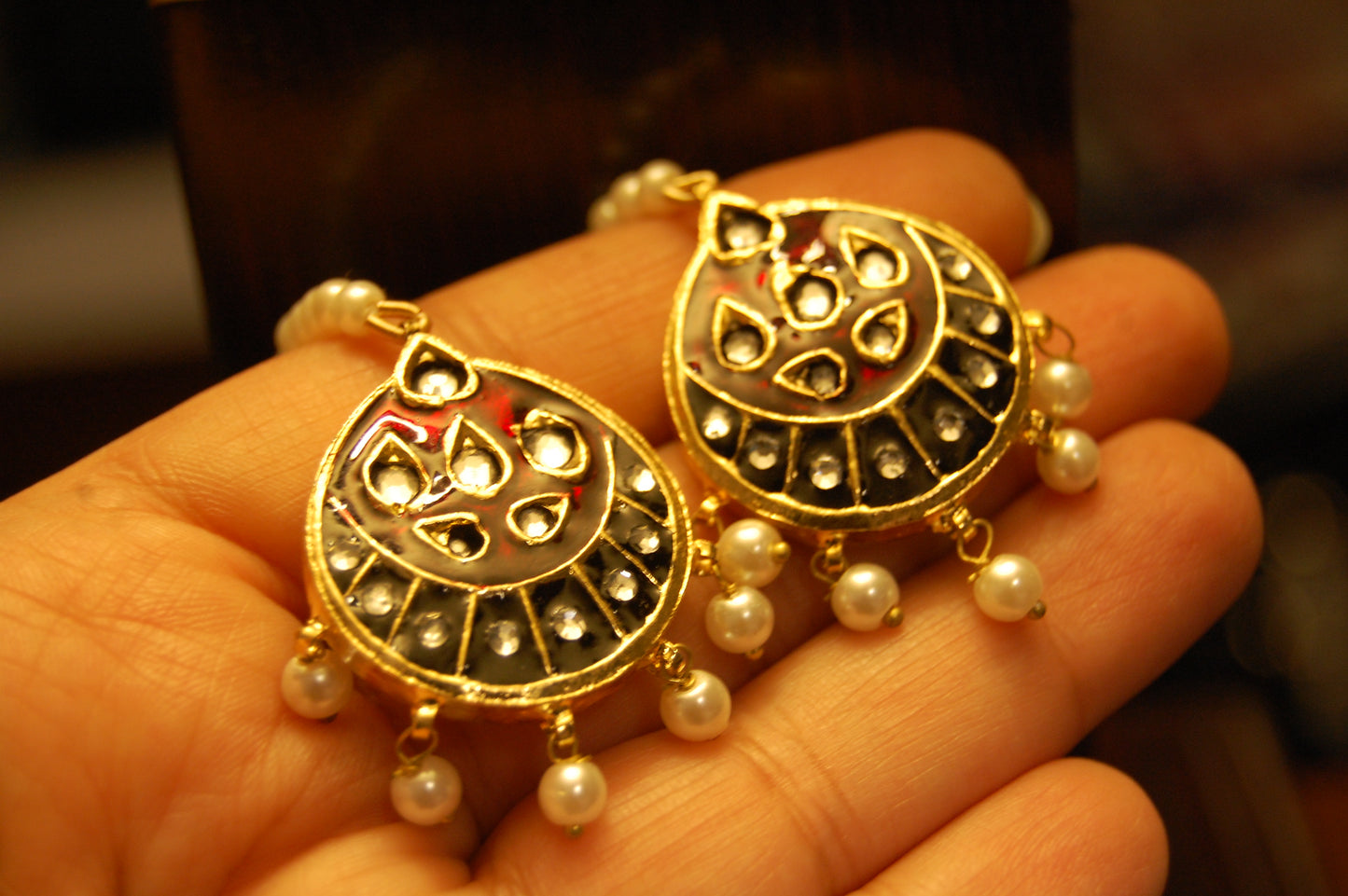 RED MEENA & KUNDAN EARRINGS