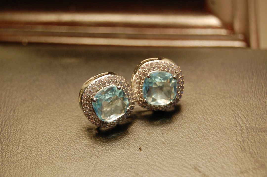 AMERICAN DIAMONDS AQUAMARINE STUDS