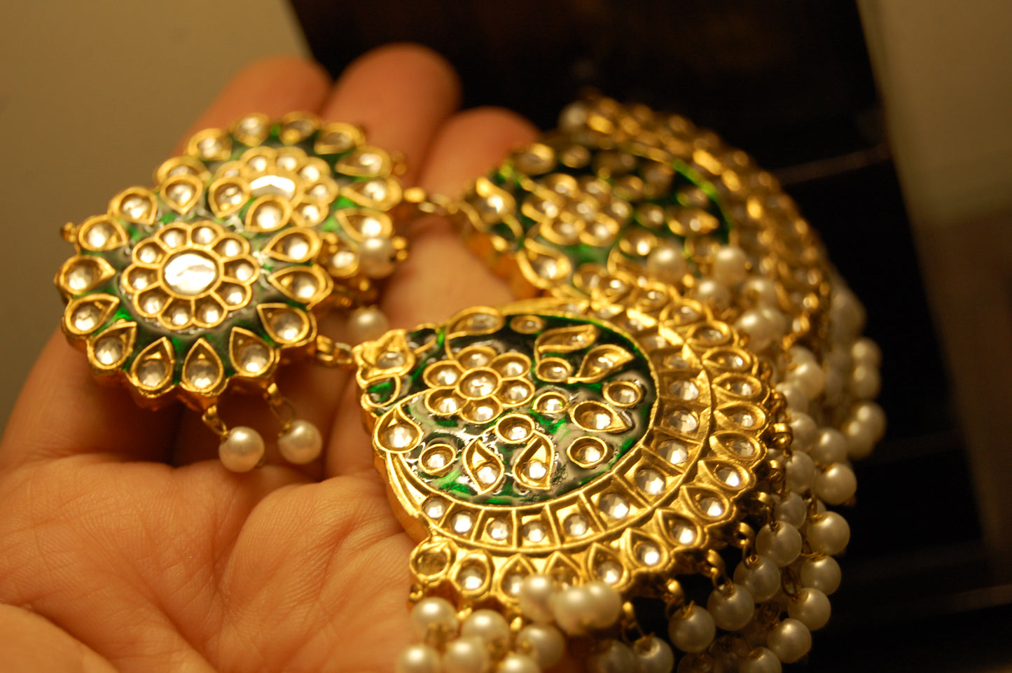 GREEN MEENA & KUNDAN EARRINGS