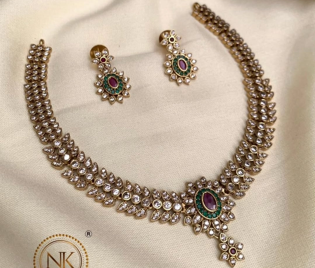 SOUTH INDIAN PEARL NECKLACE SET IN ZIRCON