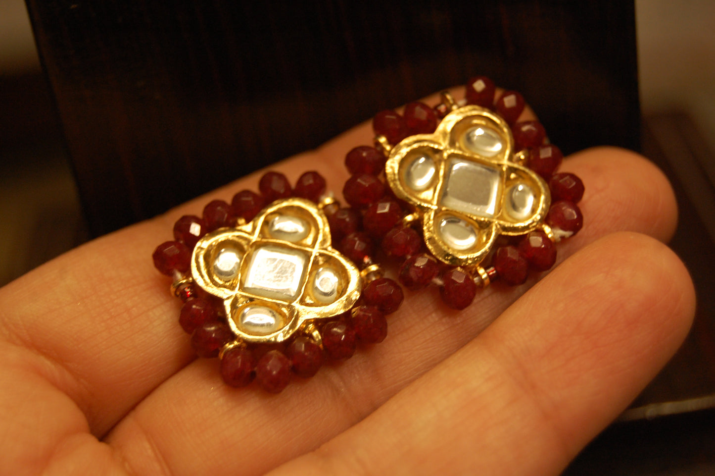 ELEGANT KUNDAN EARRINGS WITH RUBY RED