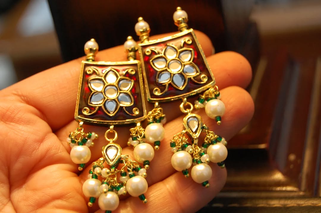 RED MEENA & KUNDAN EARRINGS