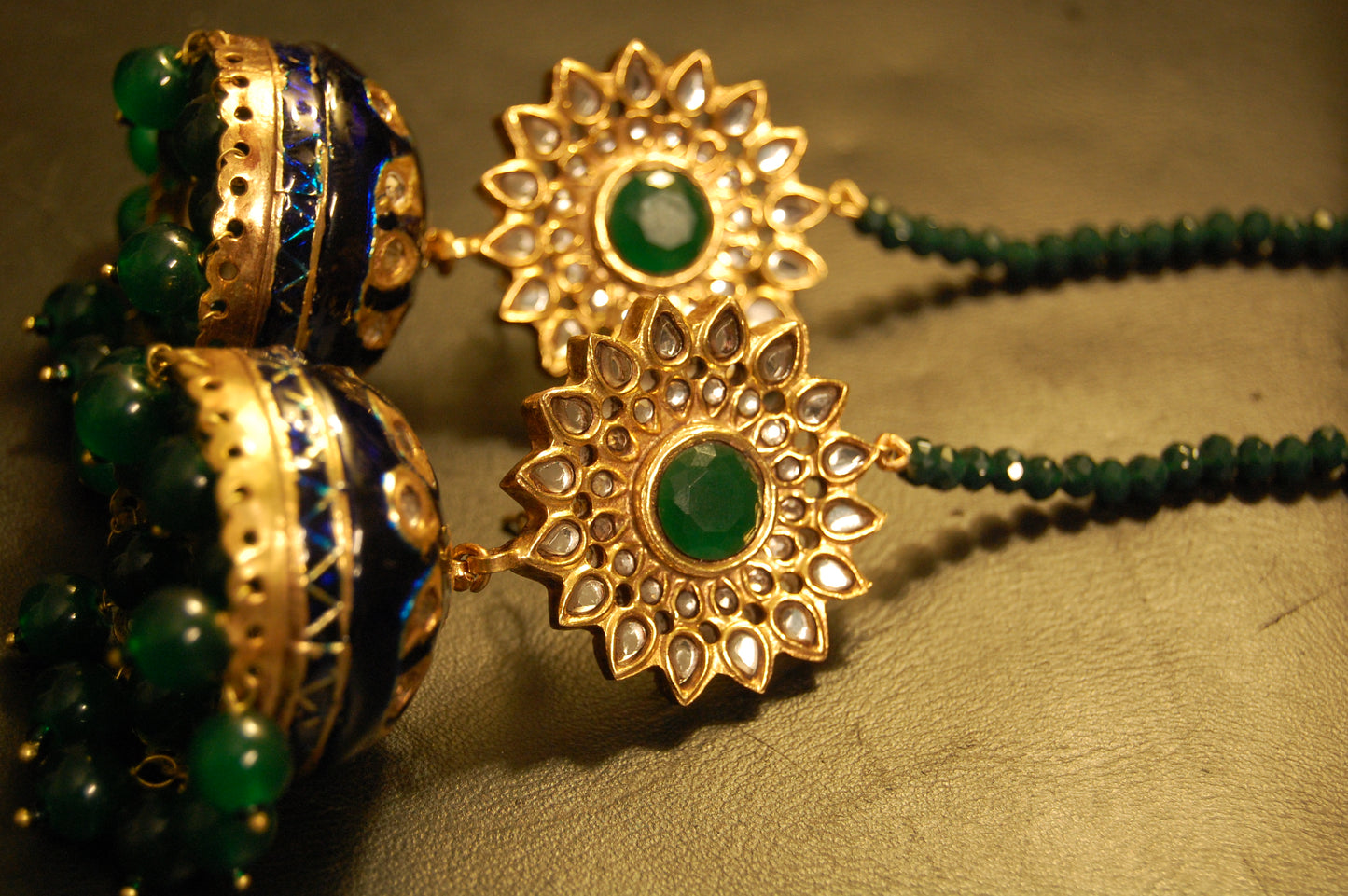 BLUE MEENA & GREEN KUNDAN JHUMKAS
