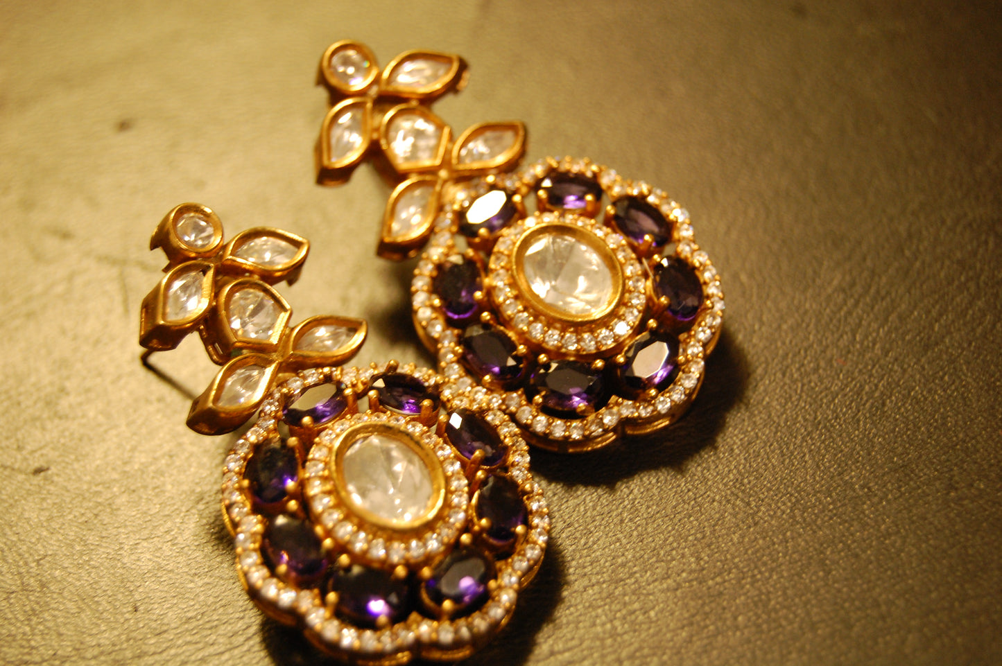 PURPLE AMETHYST POLKI KUNDAN EARRINGS