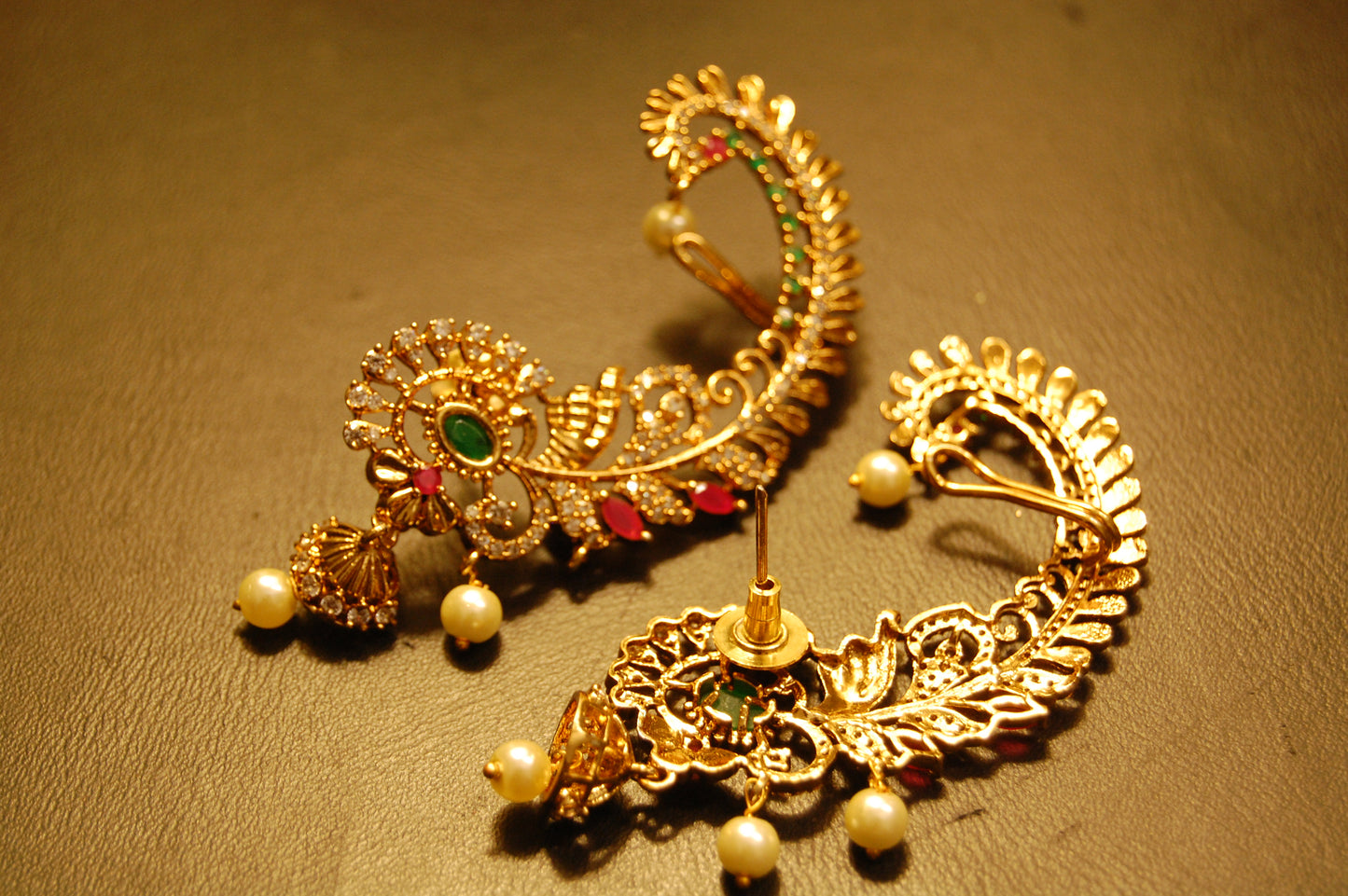 SOUTH INDIAN EARRINGS IN RED & GREEN