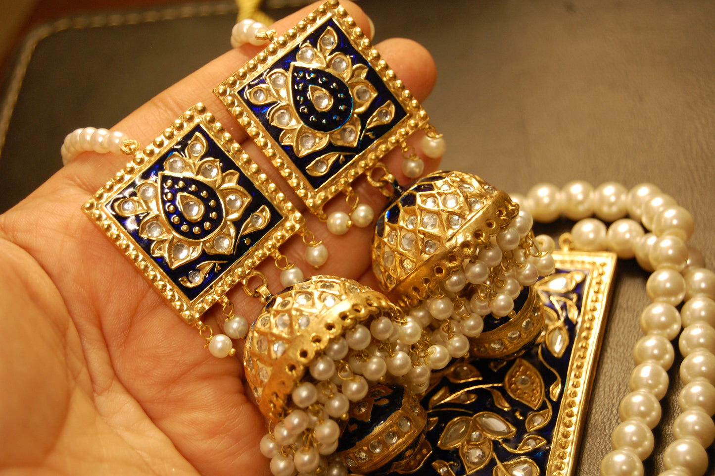 KUNDAN & BLUE MEENA MALA SET