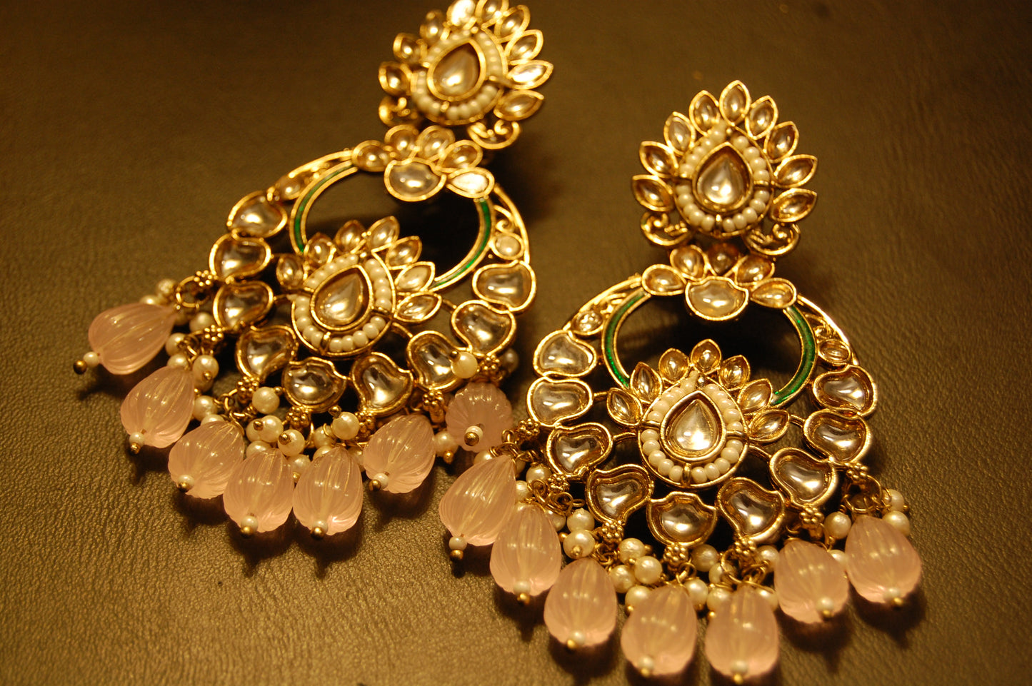 KUNDAN EARRINGS WITH PINK STONES