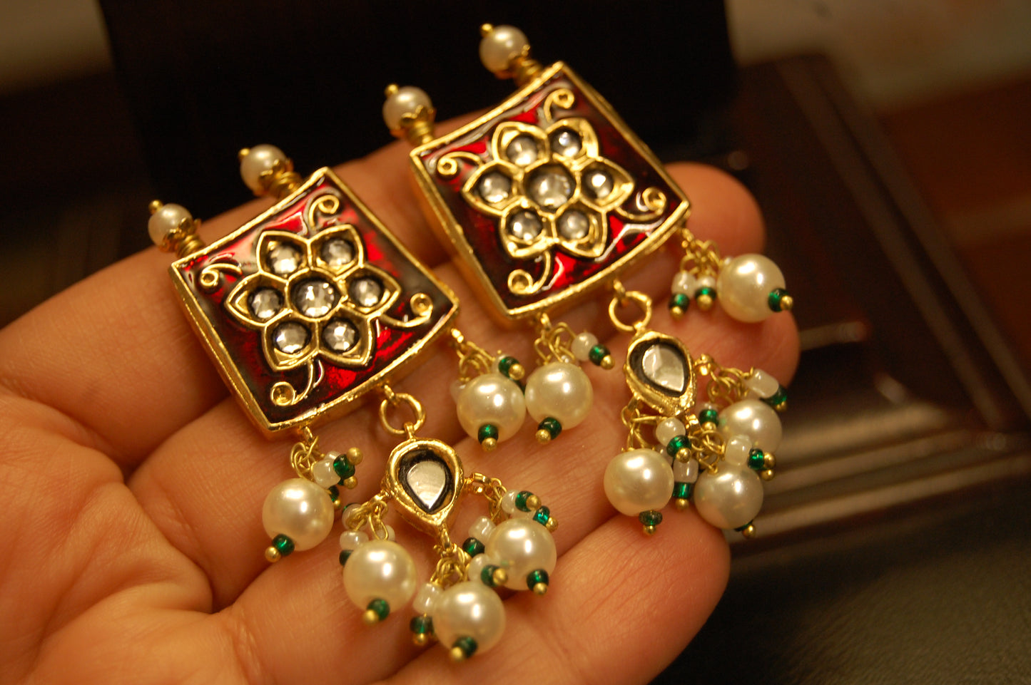 RED MEENA & KUNDAN EARRINGS