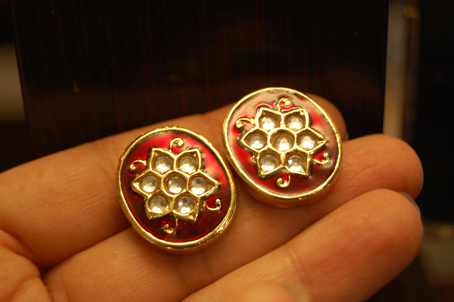 RED MEENA & KUNDAN EARRINGS