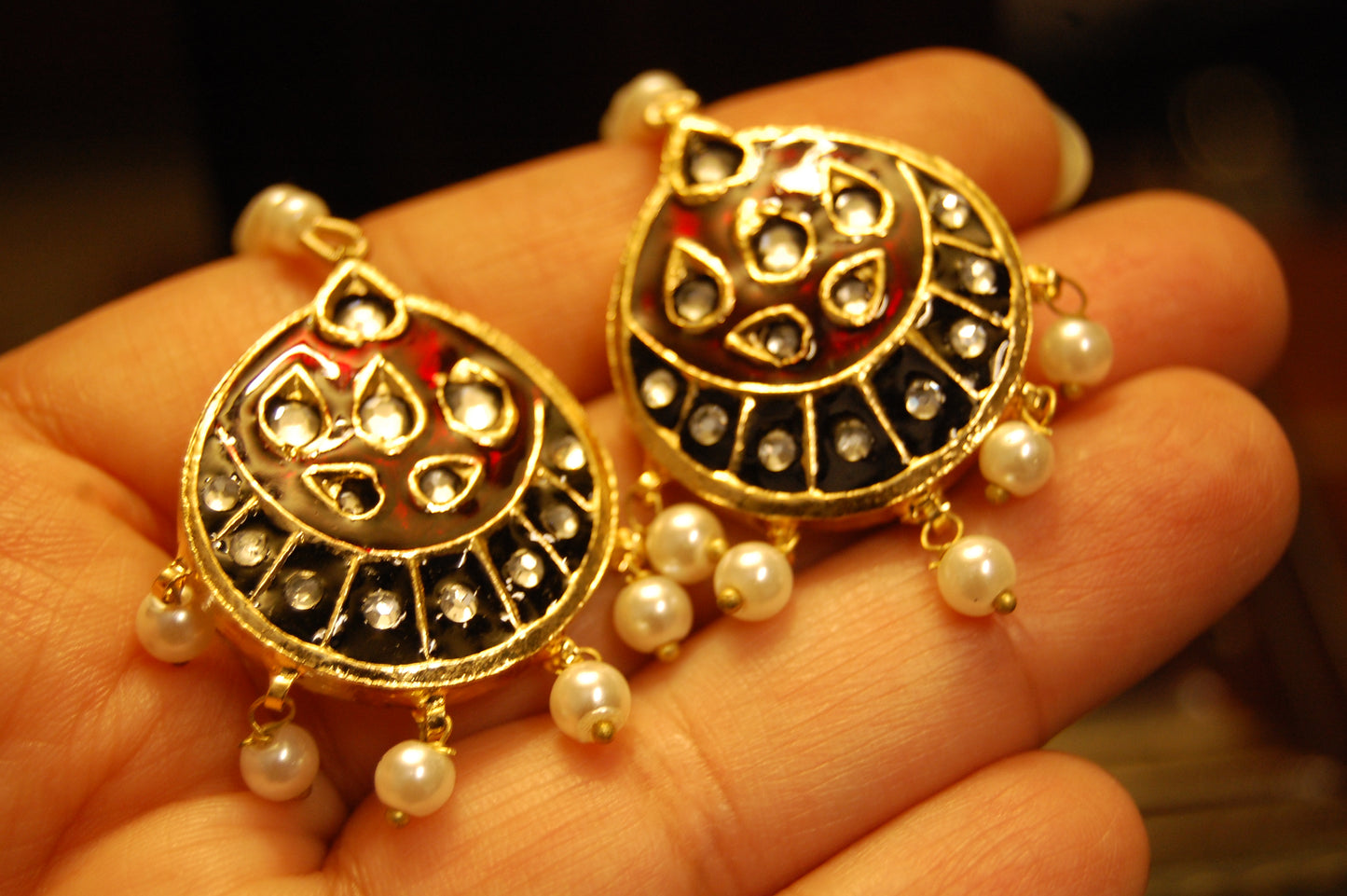 RED MEENA & KUNDAN EARRINGS