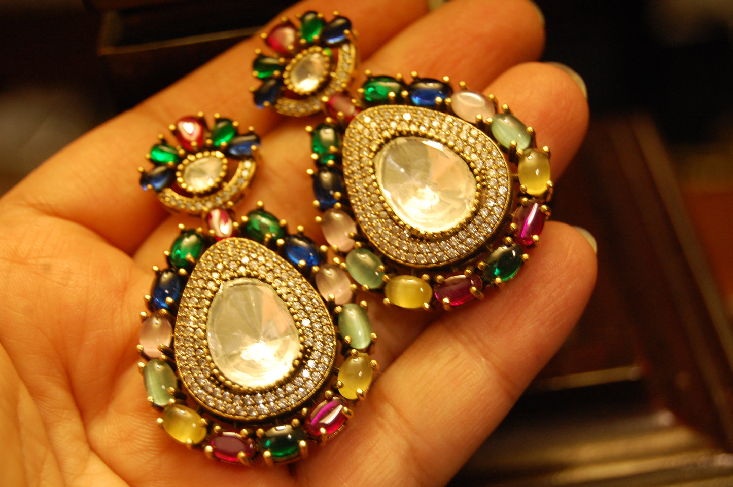 MULTI POLKI KUNDAN EARRINGS