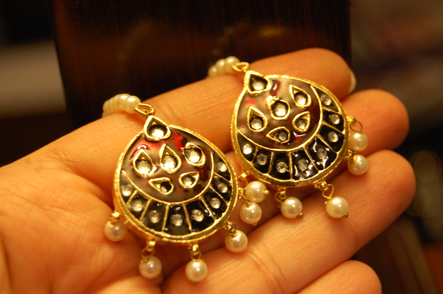 RED MEENA & KUNDAN EARRINGS