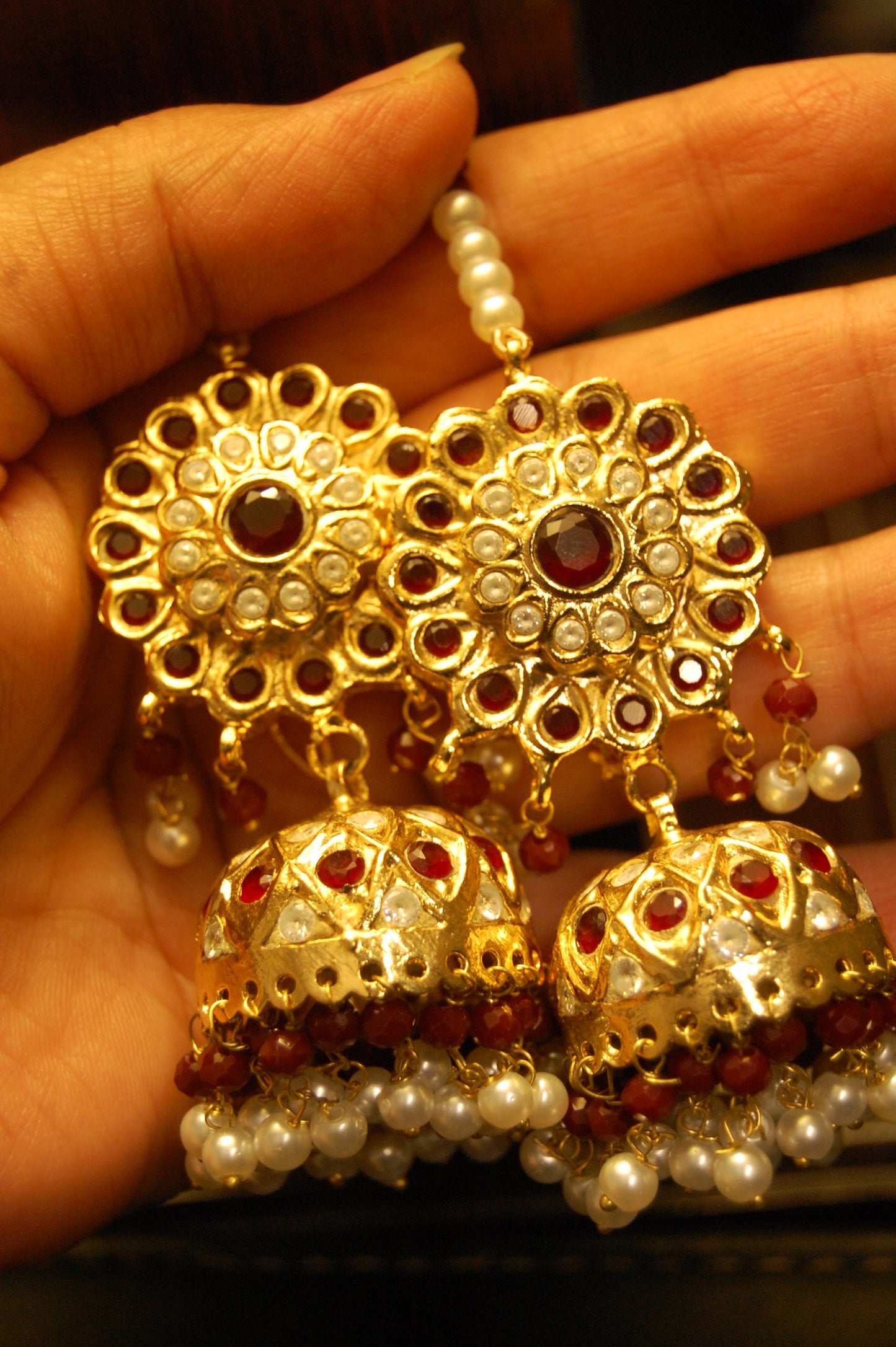 TRADITIONAL RED & KUNDAN JHUMKAS