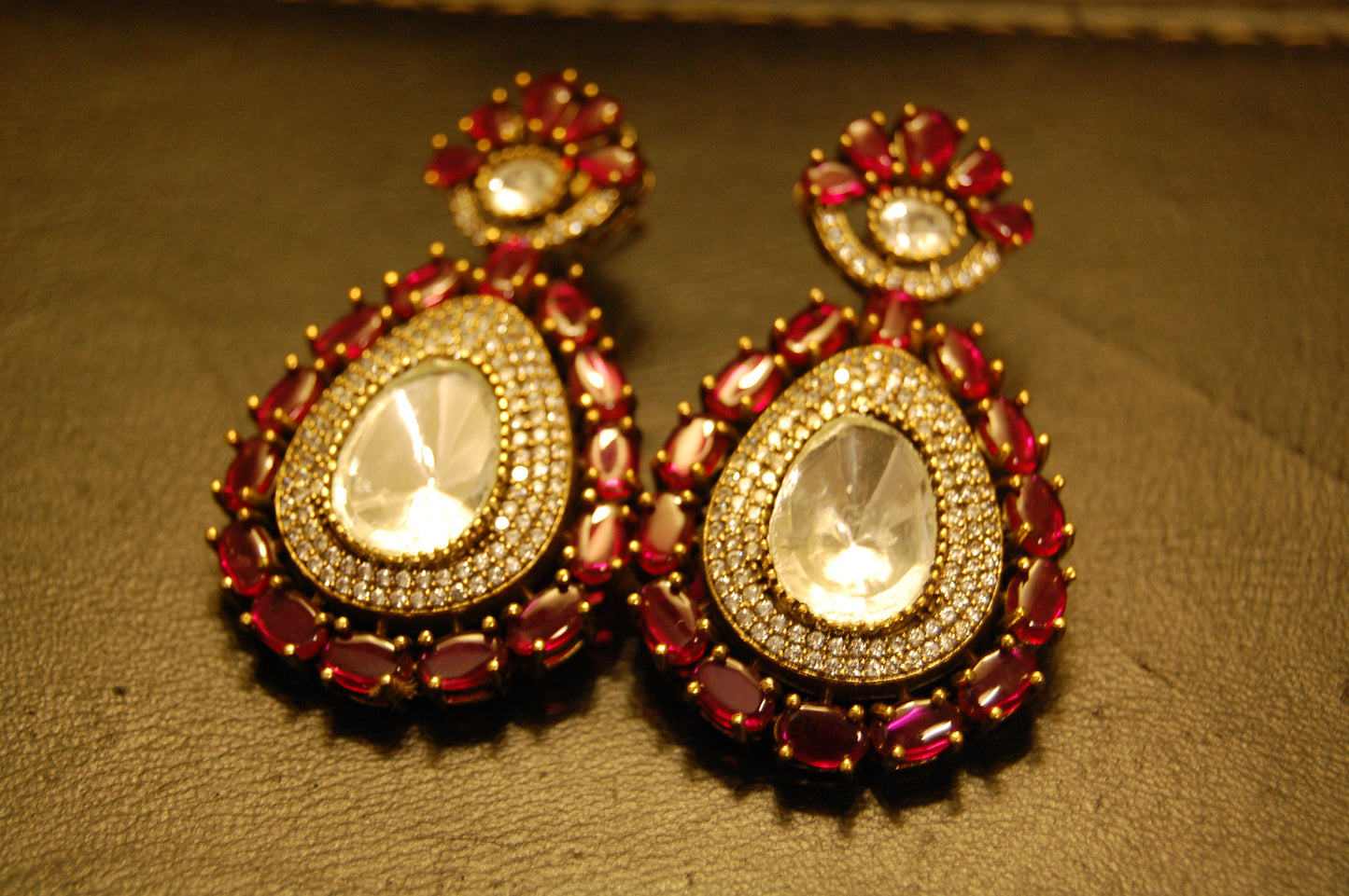 RED POLKI KUNDAN EARRINGS