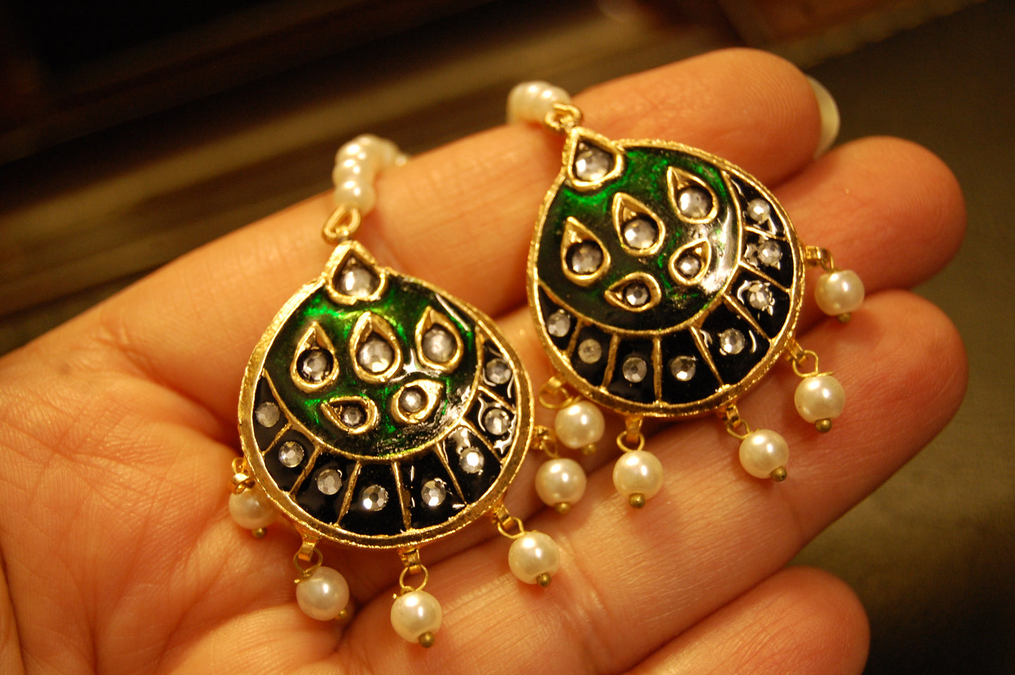 GREEN MEENA & KUNDAN EARRINGS