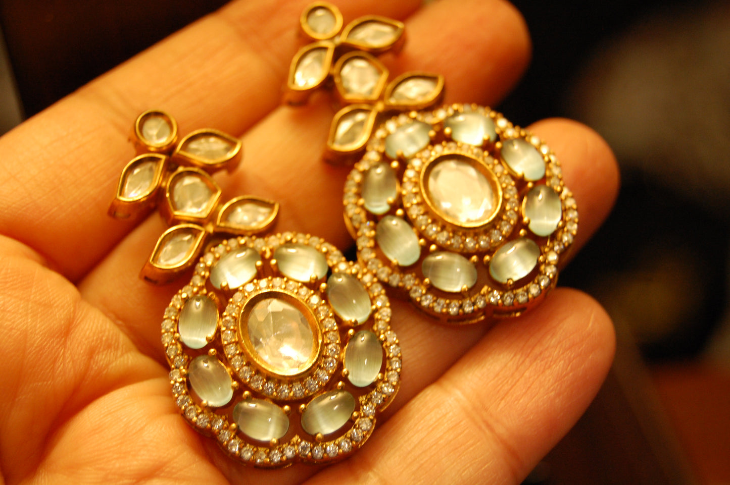 JADE GREEN POLKI KUNDAN EARRINGS