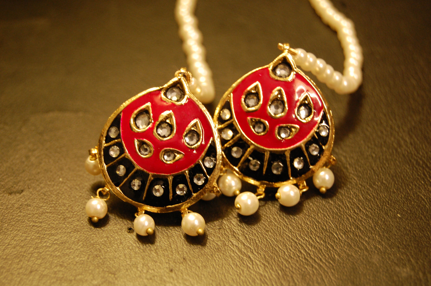SHOCKING PINK MEENA & KUNDAN EARRINGS