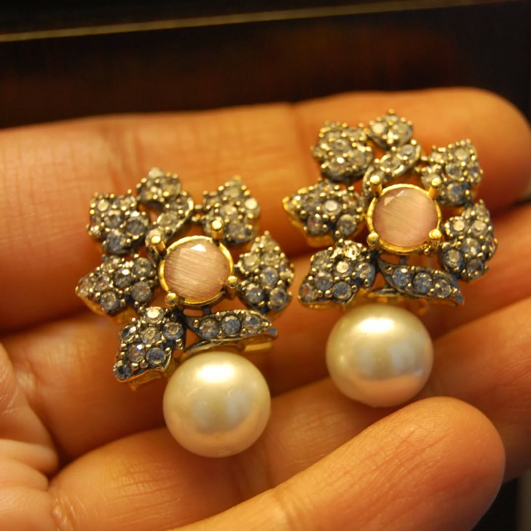 PINK, ZIRCON & PEARL EARRINGS