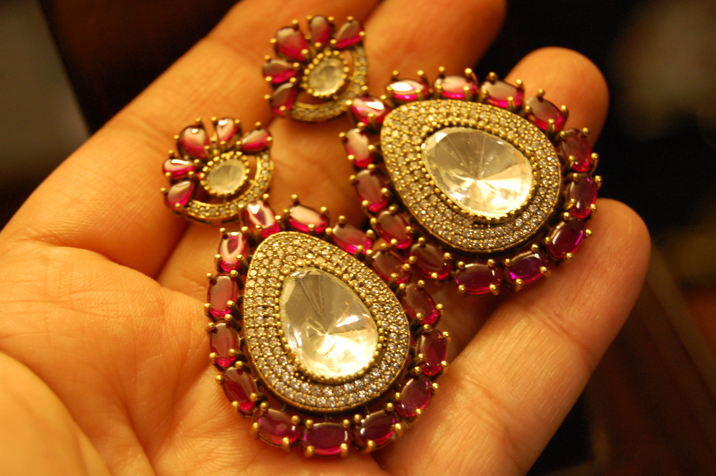 RED POLKI KUNDAN EARRINGS