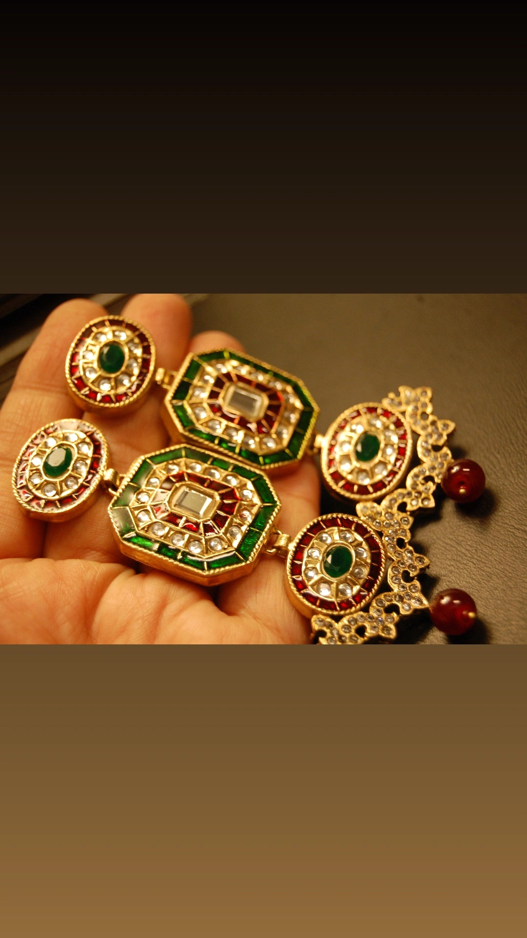 RED & GREEN KUNDAN LONG EARRINGS