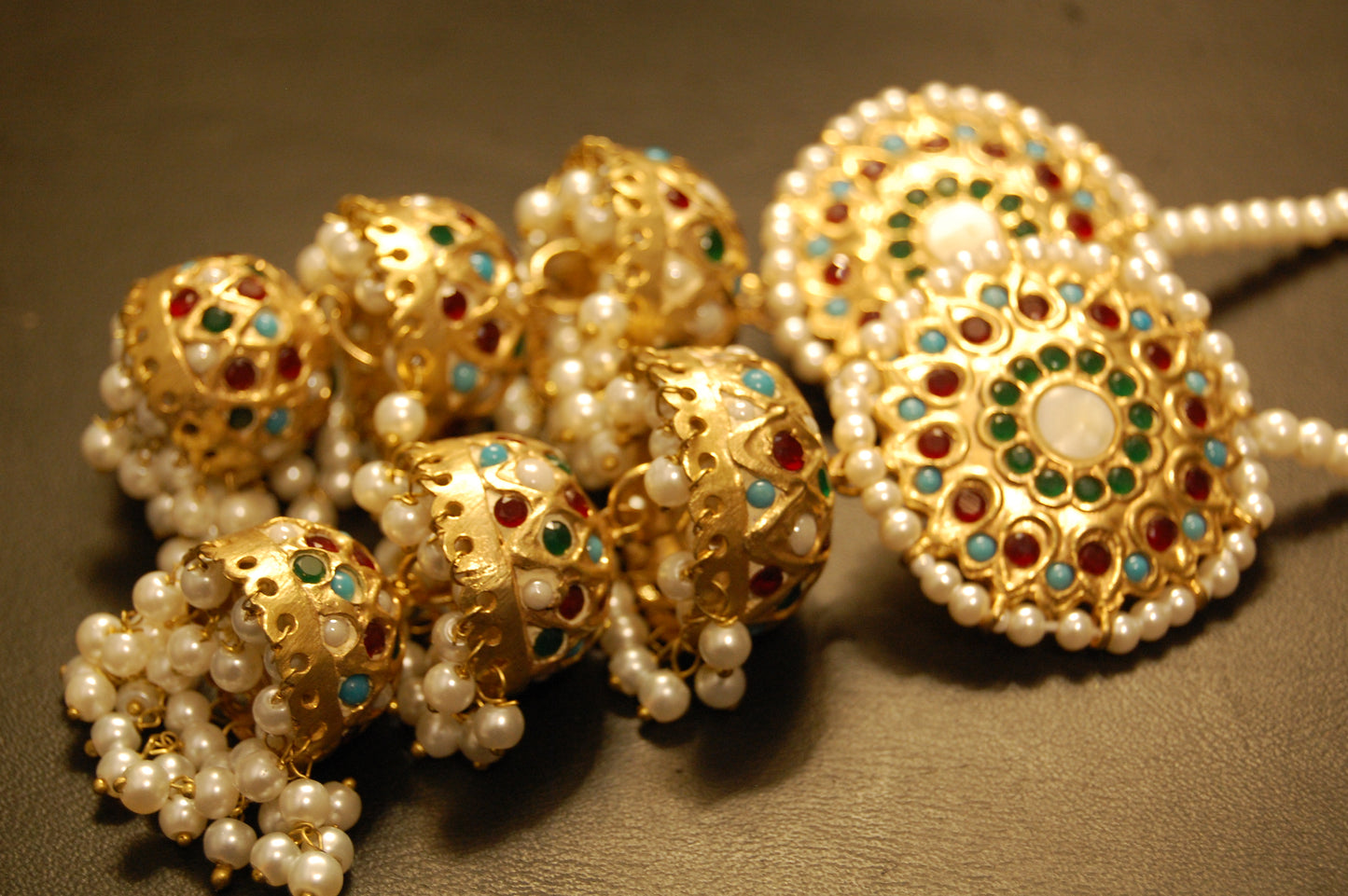 THREE LAYERED MULTI STONE JHUMKAS