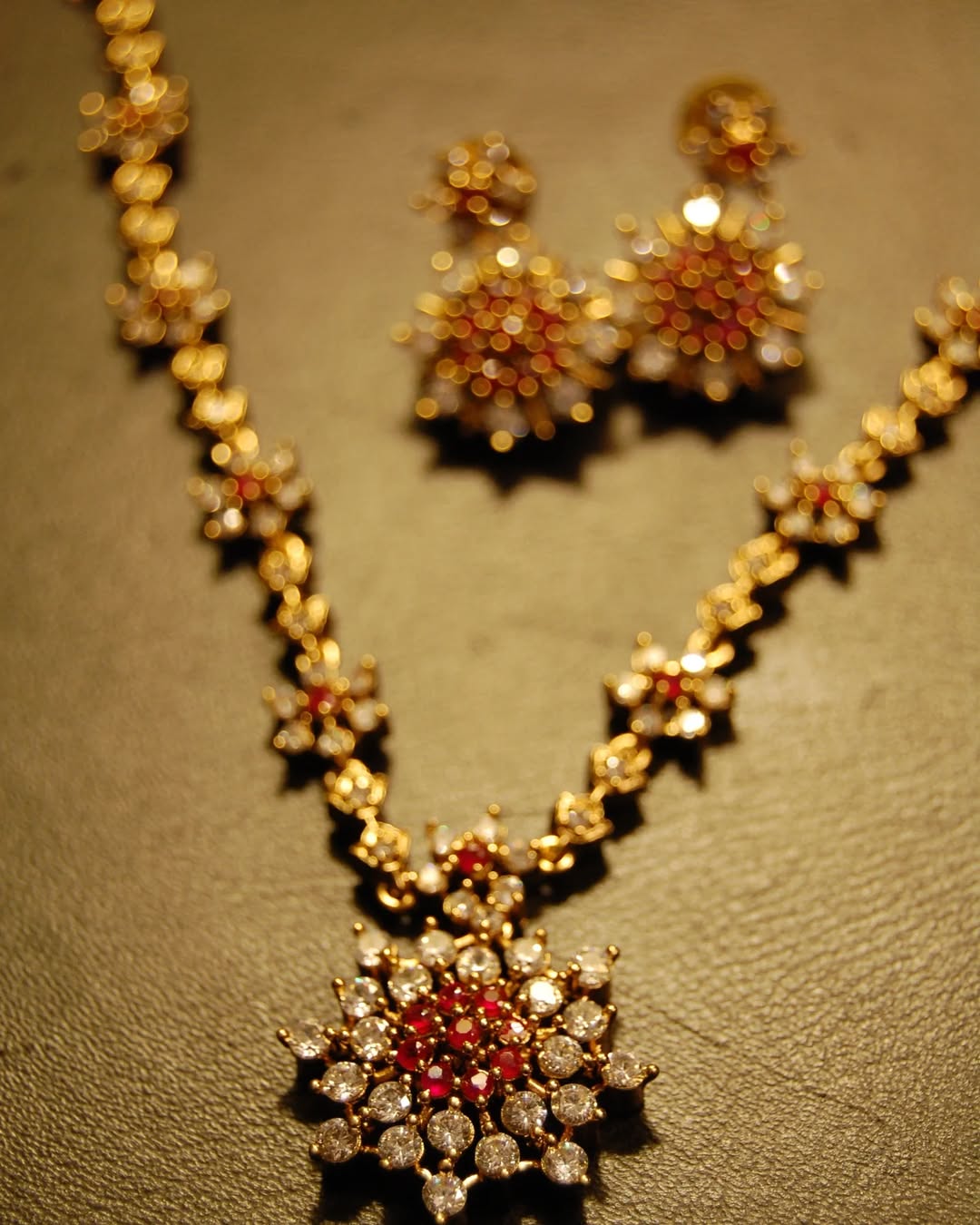 SOUTH INDIAN NECKLACE SET IN RED & ZIRCON