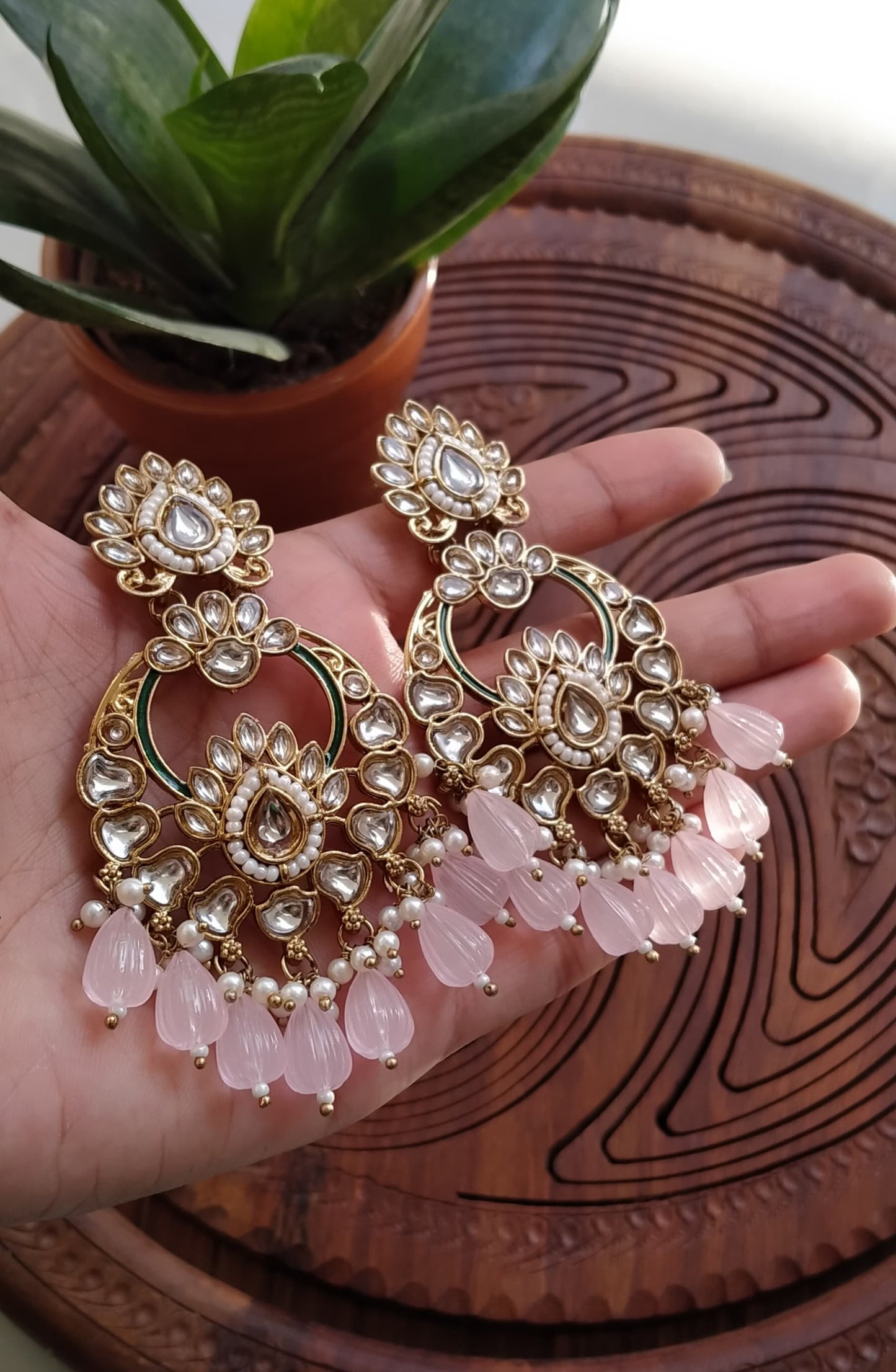 KUNDAN EARRINGS WITH PINK STONES