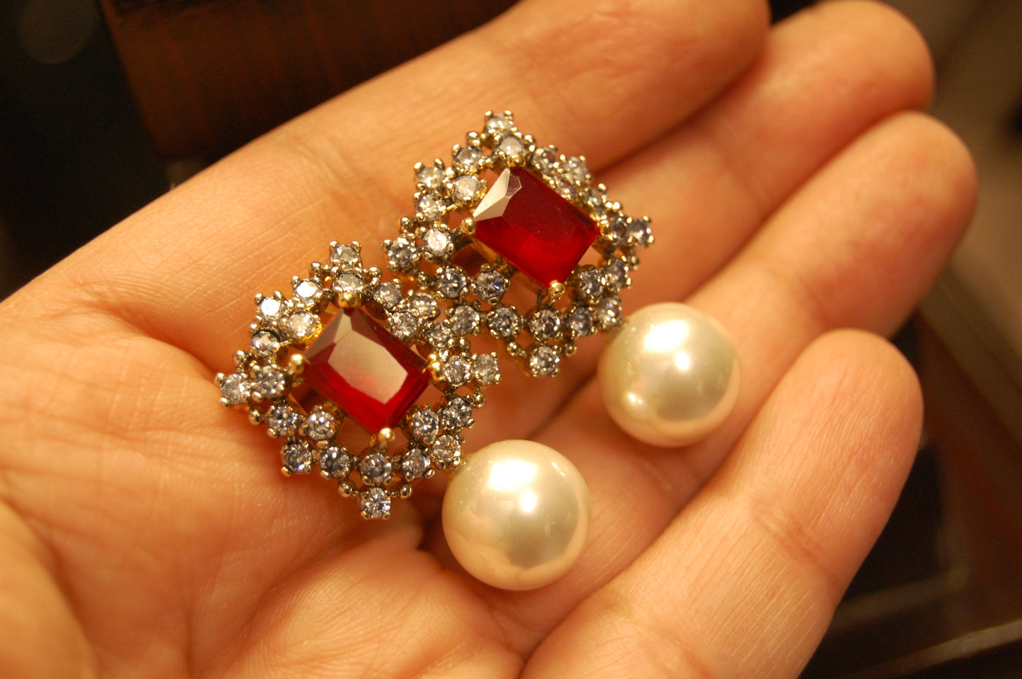 RED & PEARL EARRINGS