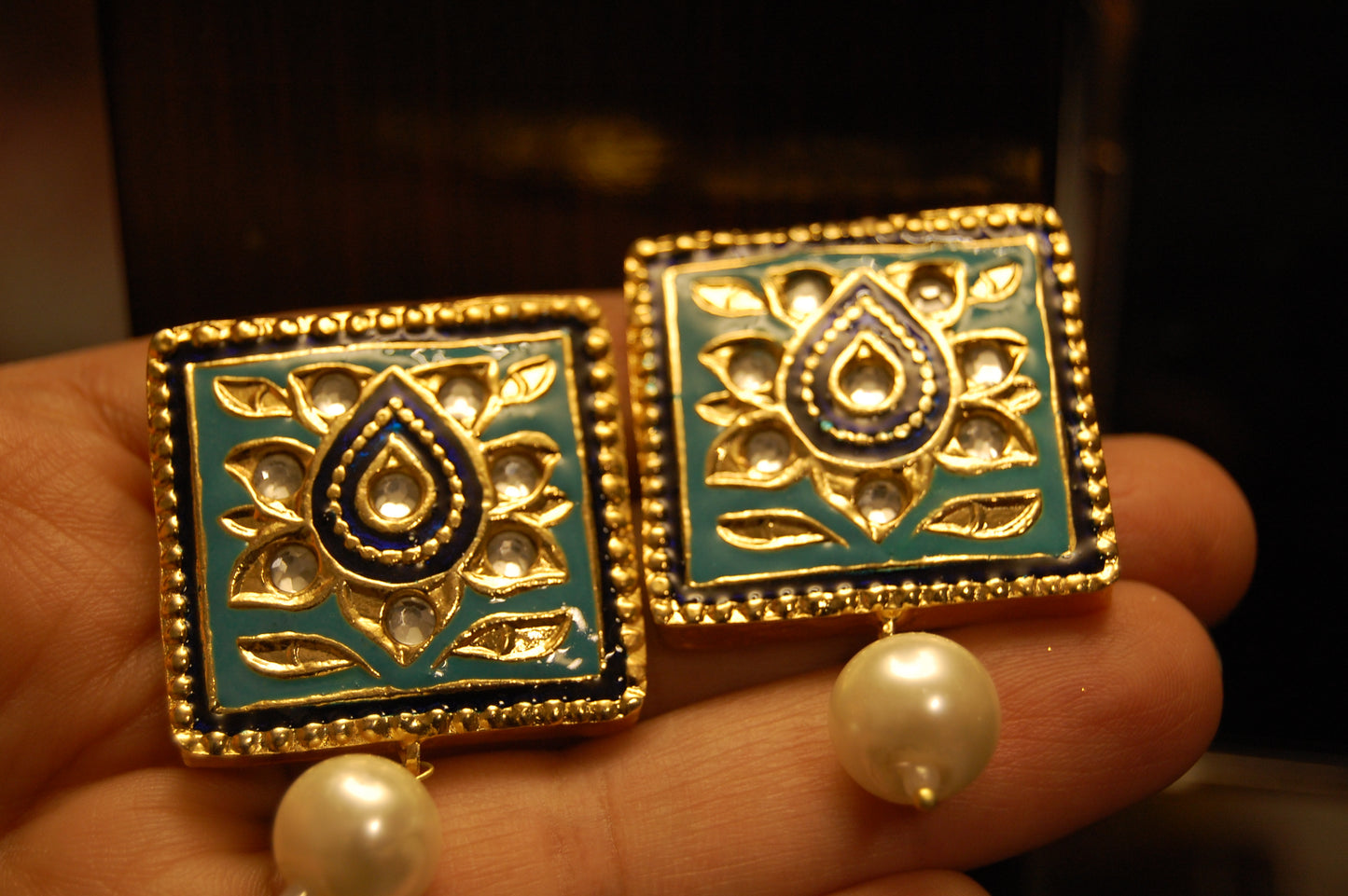 FEROZY & BLUE KUNDAN & MEENA EARRINGS