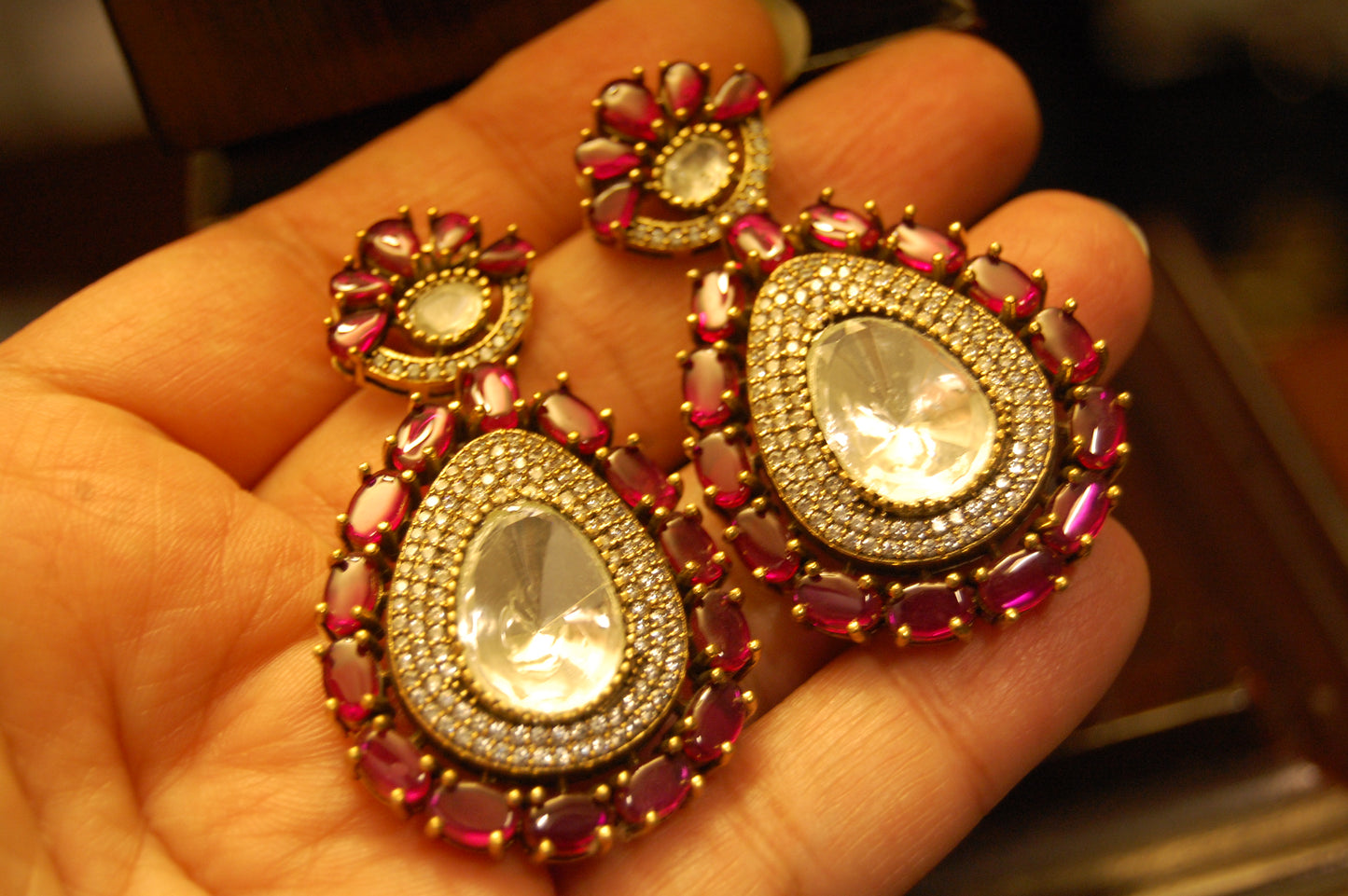 RED POLKI KUNDAN EARRINGS