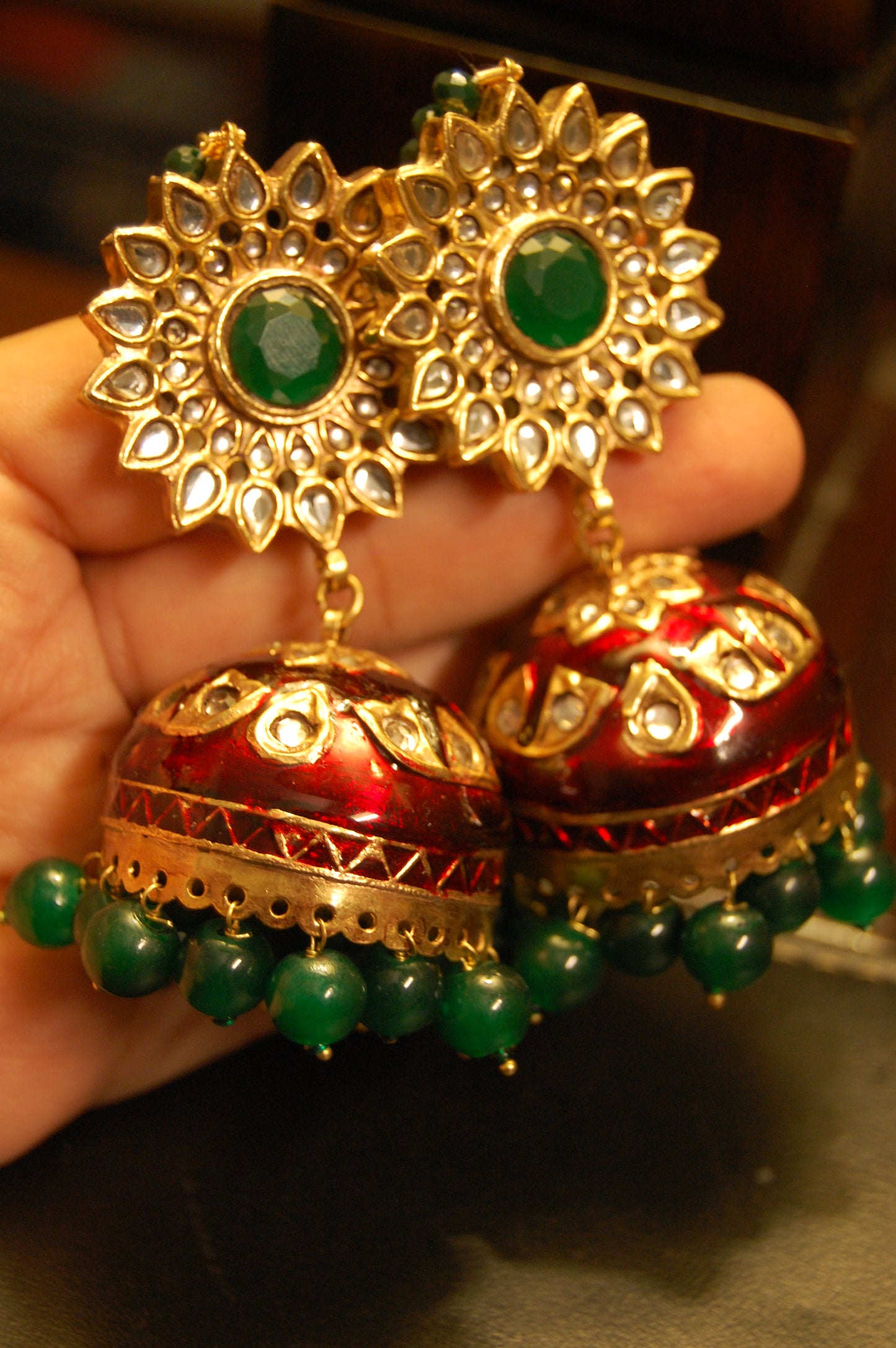 RED MEENA & GREEN KUNDAN JHUMKAS