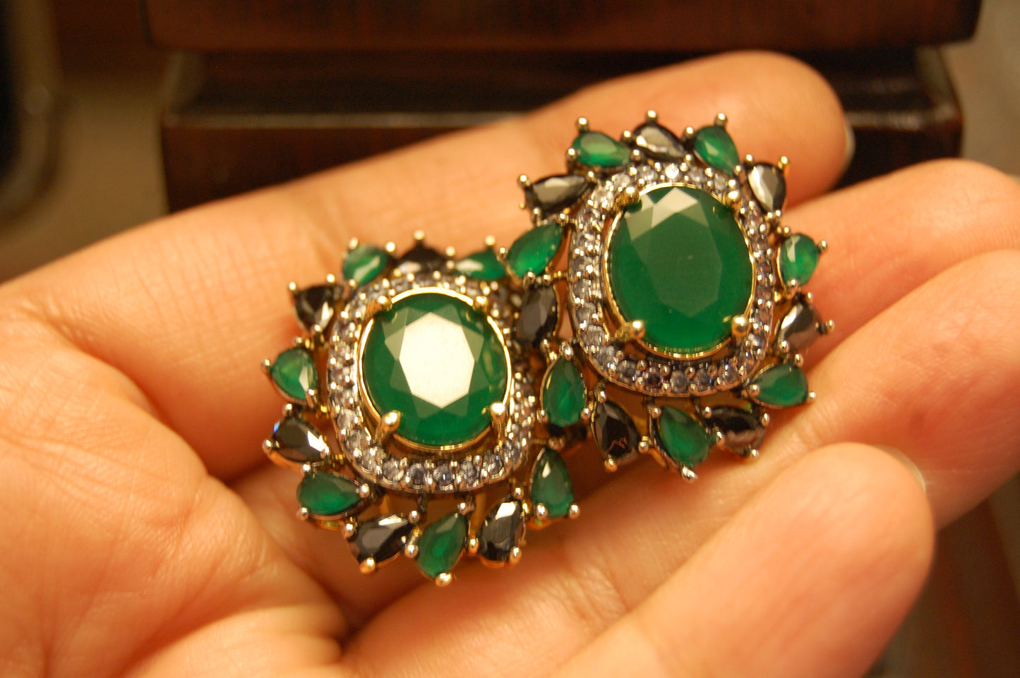 BLUE & GREEN FLORAL EARRINGS