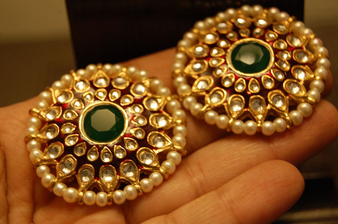 RED MEENA EARRINGS WITH KUNDAN & GREEN STONES