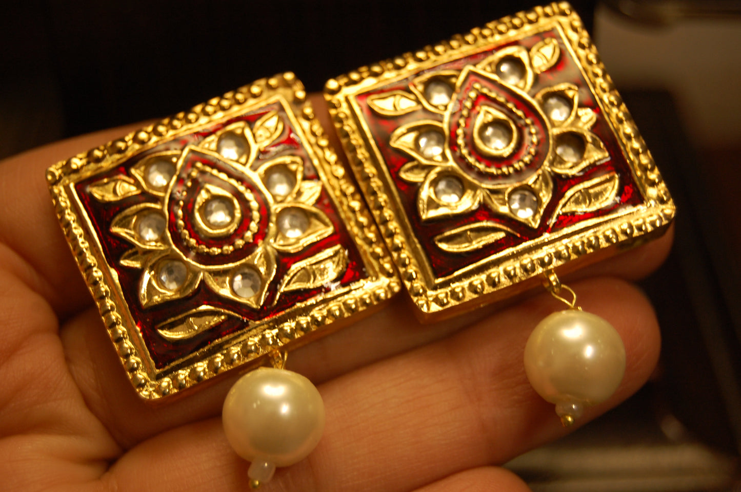 RED MEENA & KUNDAN EARRINGS