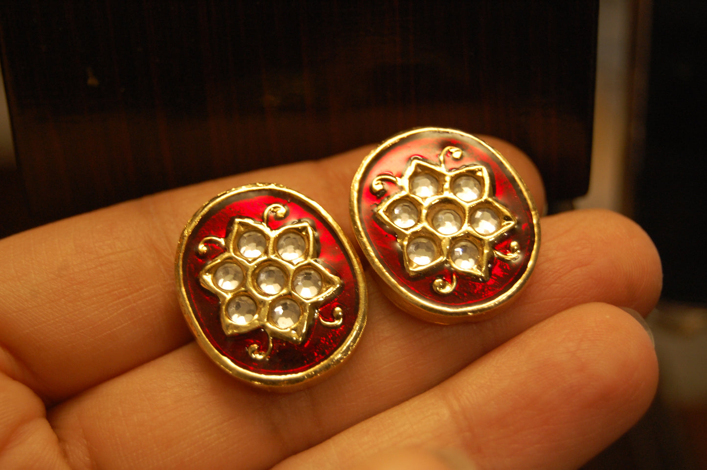 RED MEENA & KUNDAN EARRINGS