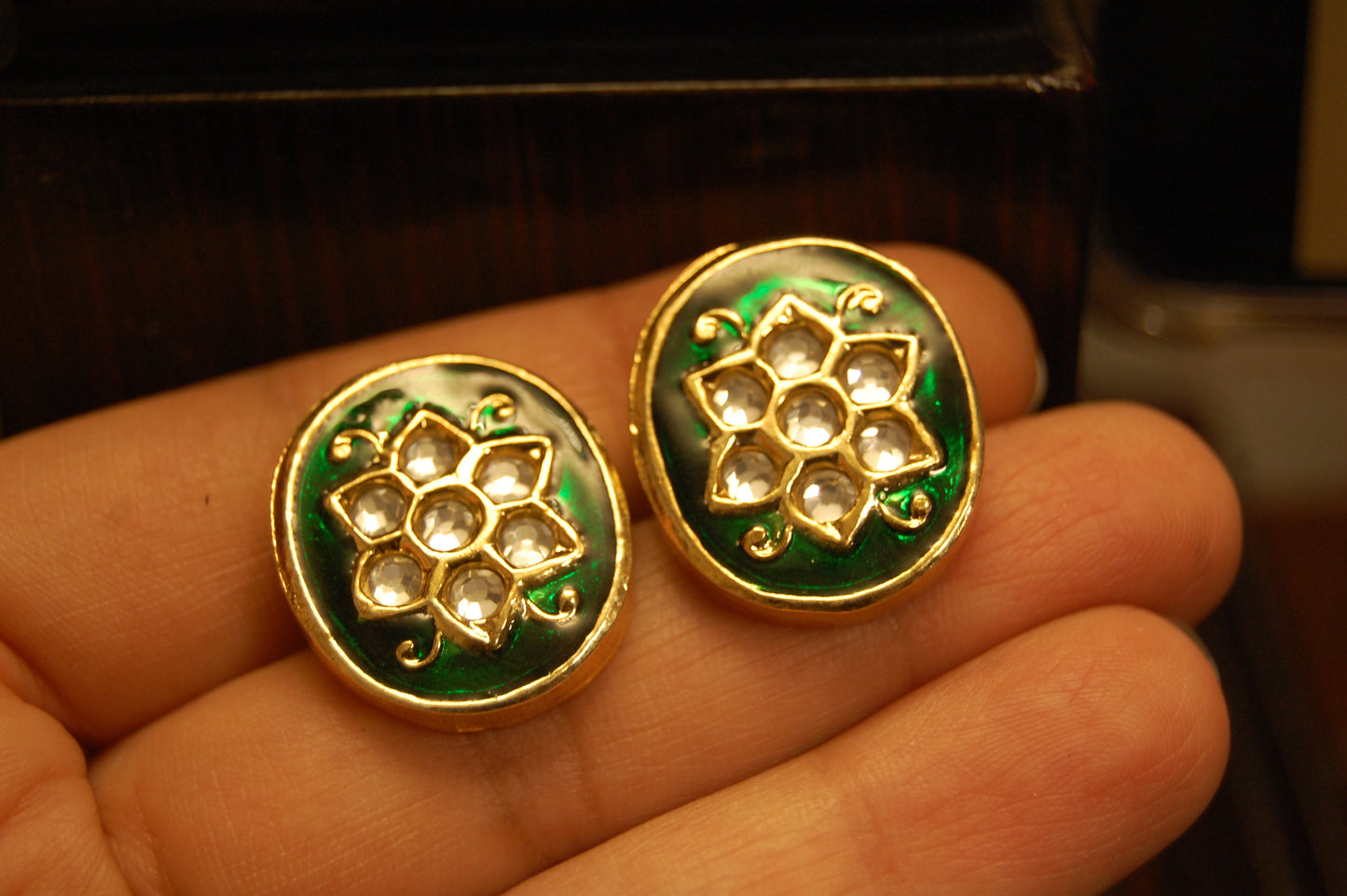 GREEN MEENA & KUNDAN EARRINGS