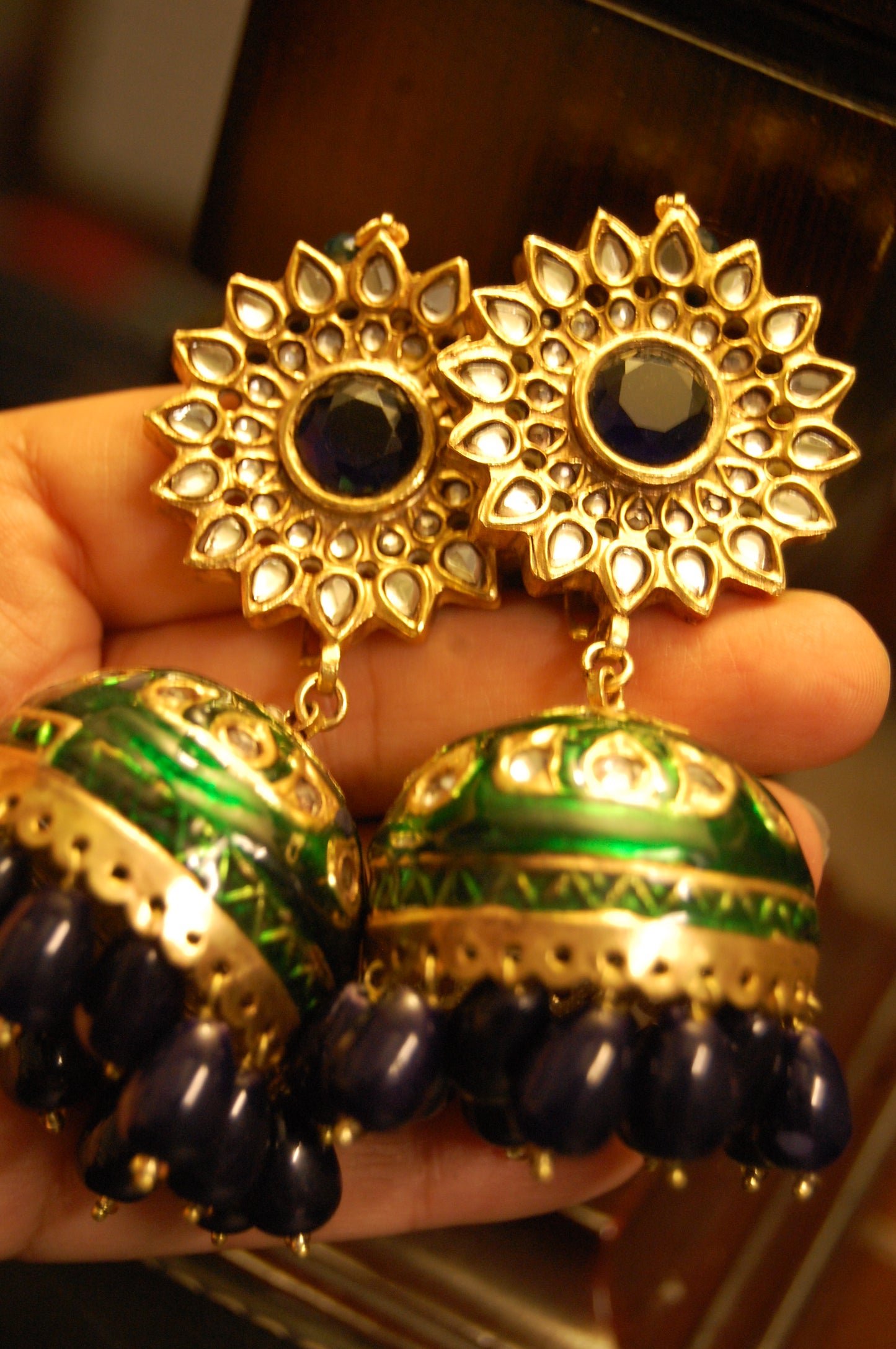 GREEN MEENA & BLUE KUNDAN JHUMKAS