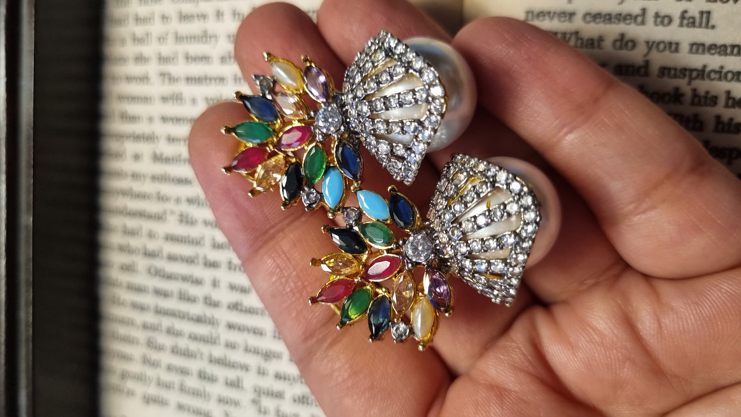MULTI STONE PEARL EARRINGS