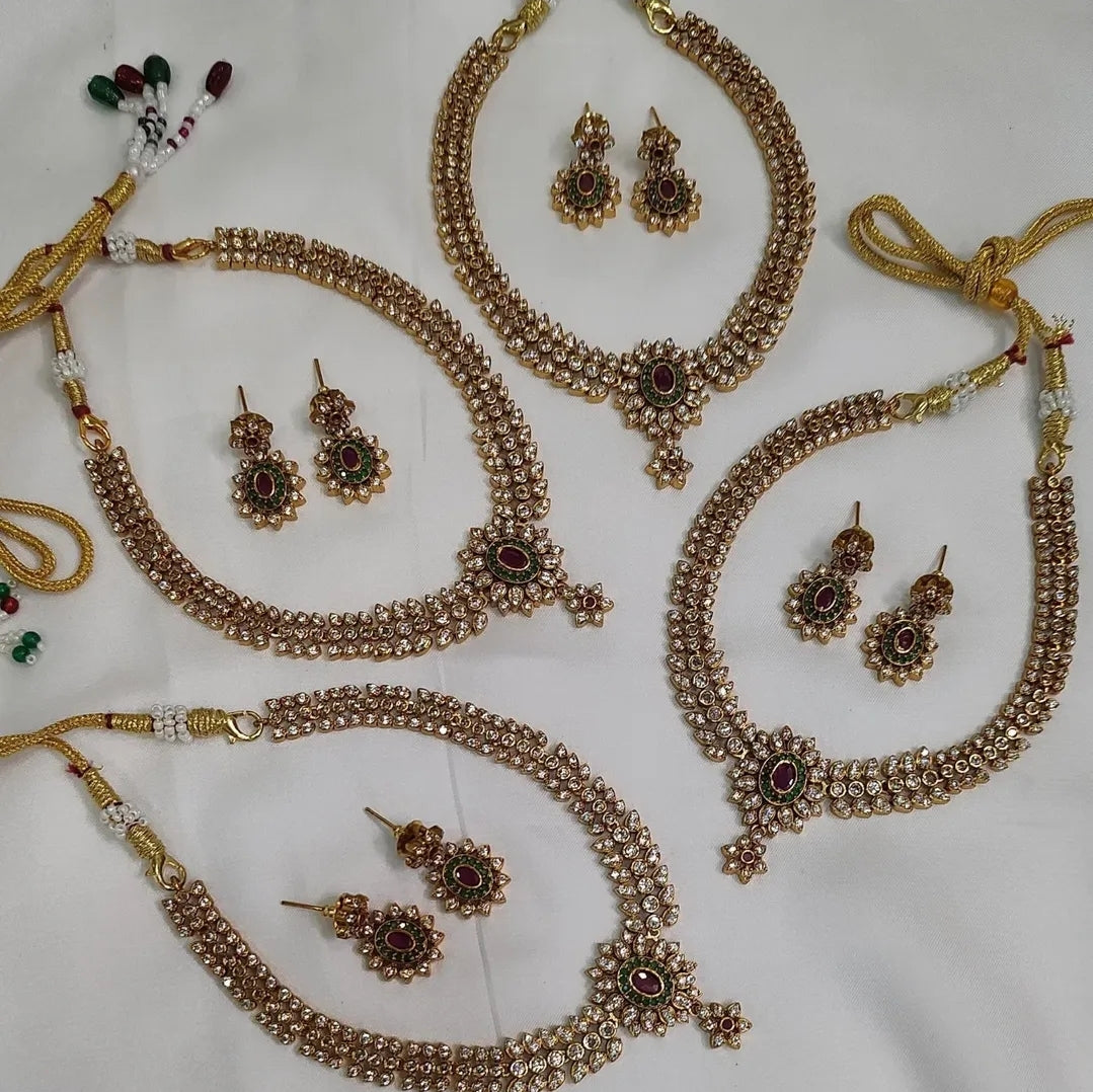 SOUTH INDIAN PEARL NECKLACE SET IN ZIRCON