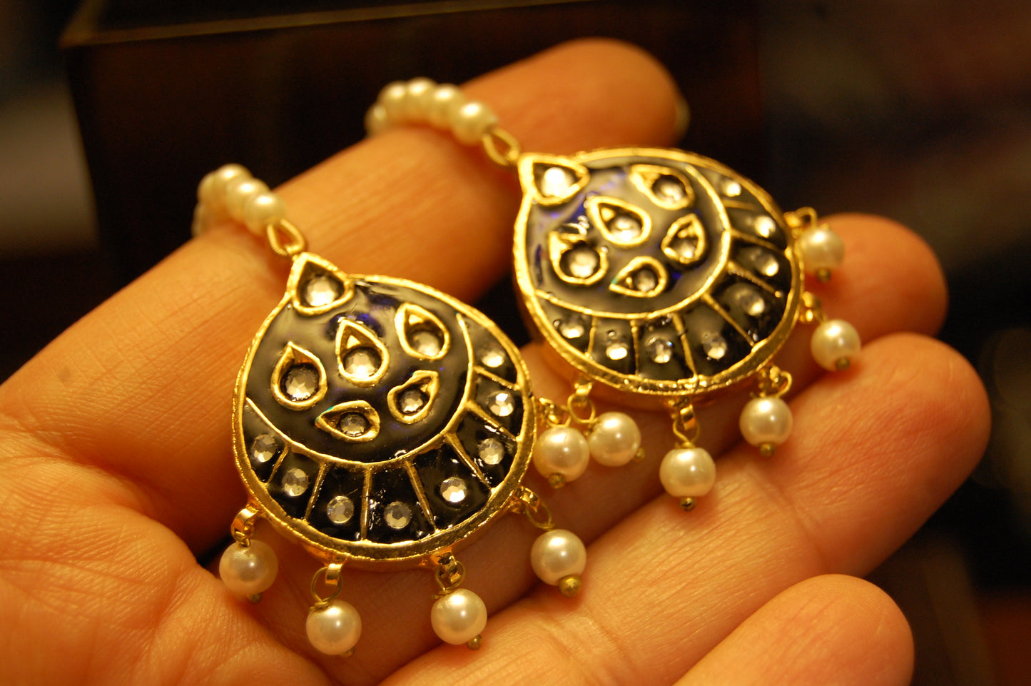 BLUE MEENA & KUNDAN EARRINGS