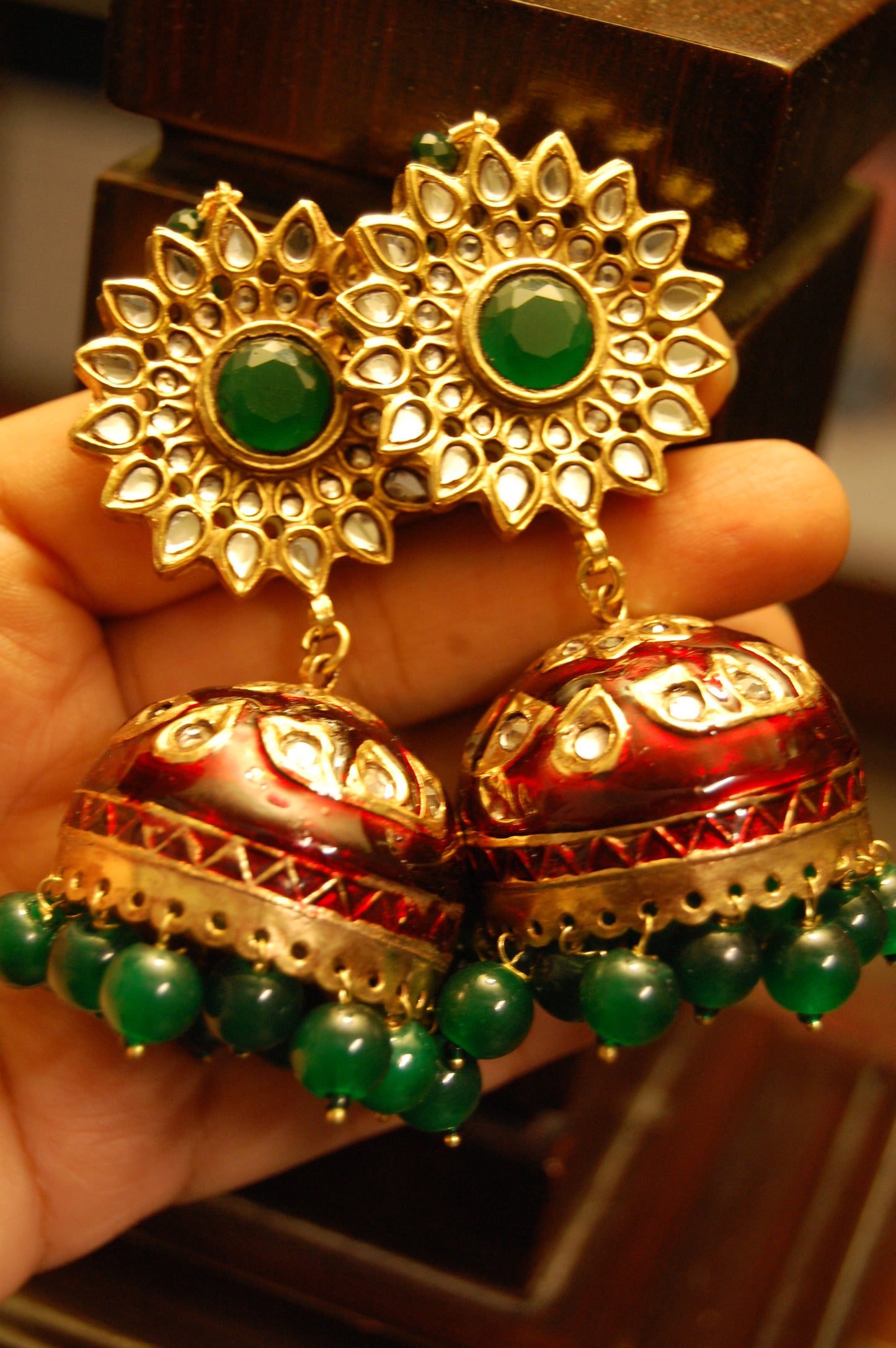 RED MEENA & GREEN KUNDAN JHUMKAS