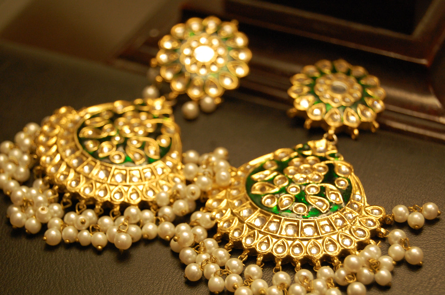 GREEN MEENA & KUNDAN EARRINGS