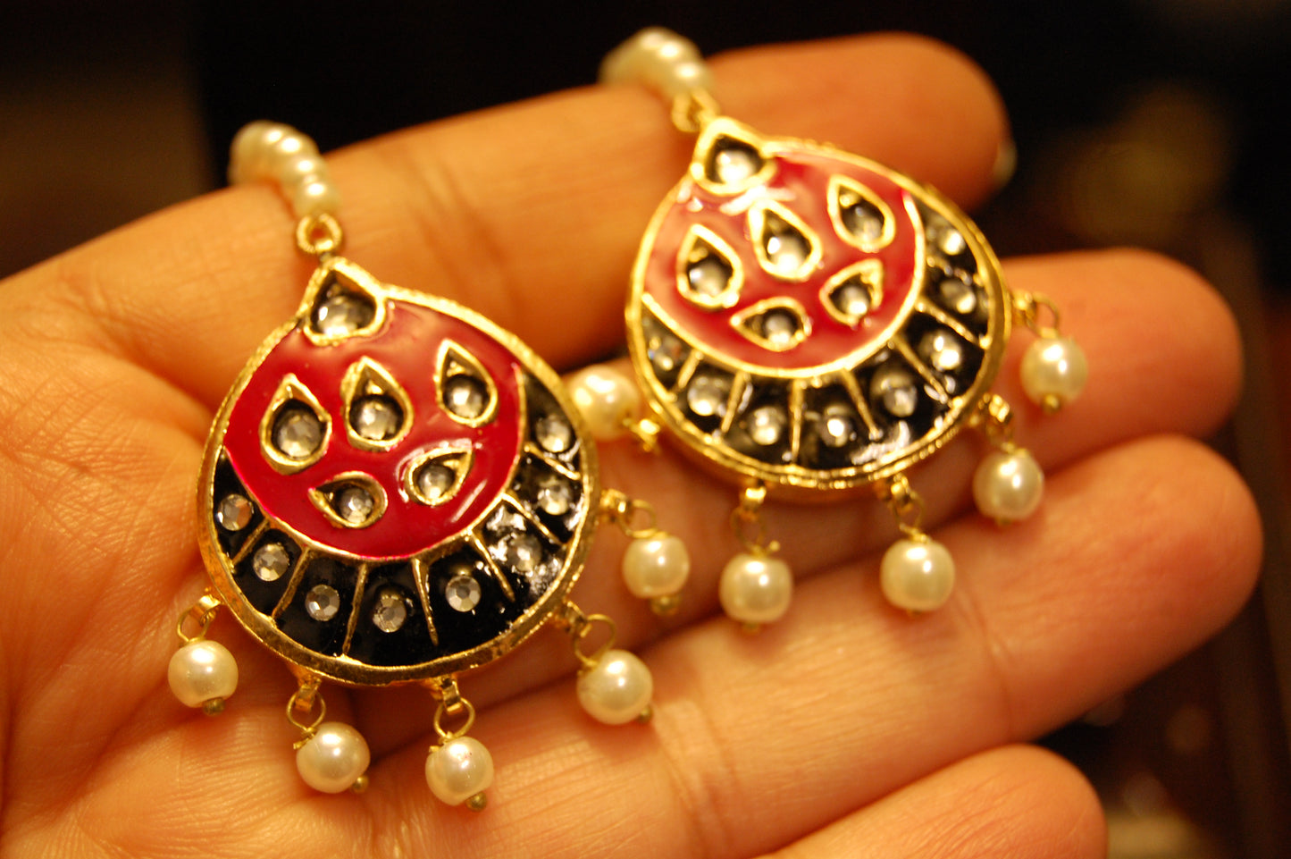 SHOCKING PINK MEENA & KUNDAN EARRINGS