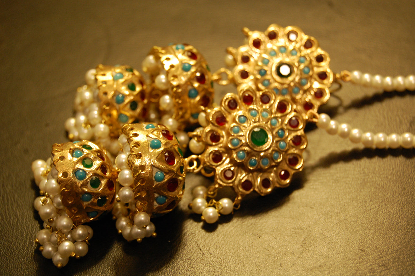MULTI STONE TWO LAYERED JHUMKAS